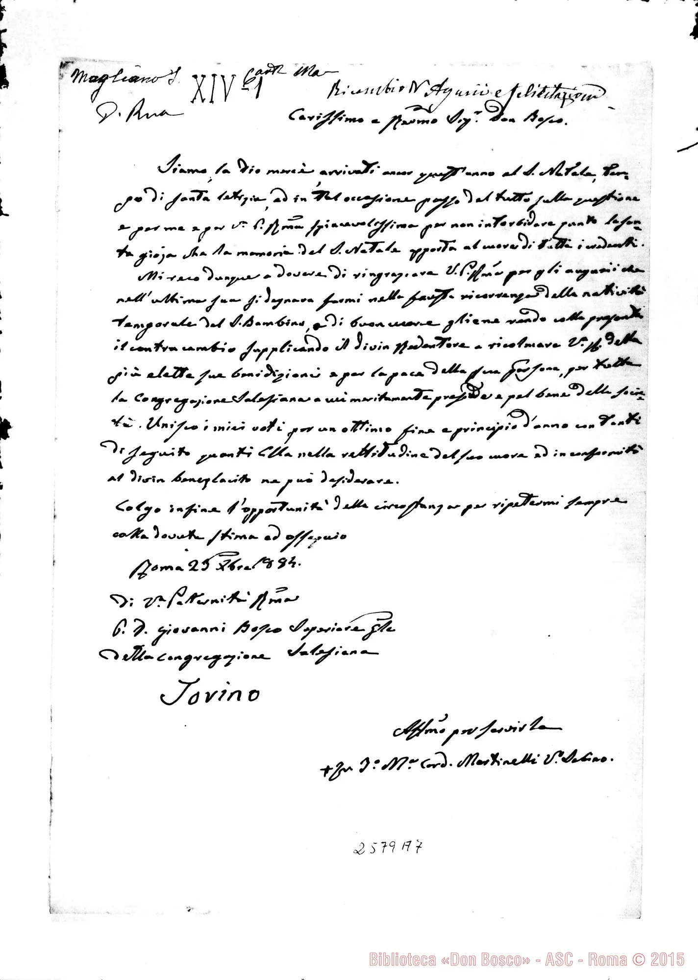 Fotogramma A 7 — Card. Martinelli - D. Bosco. Roma, 23-12-1884 Autogr. Bosco