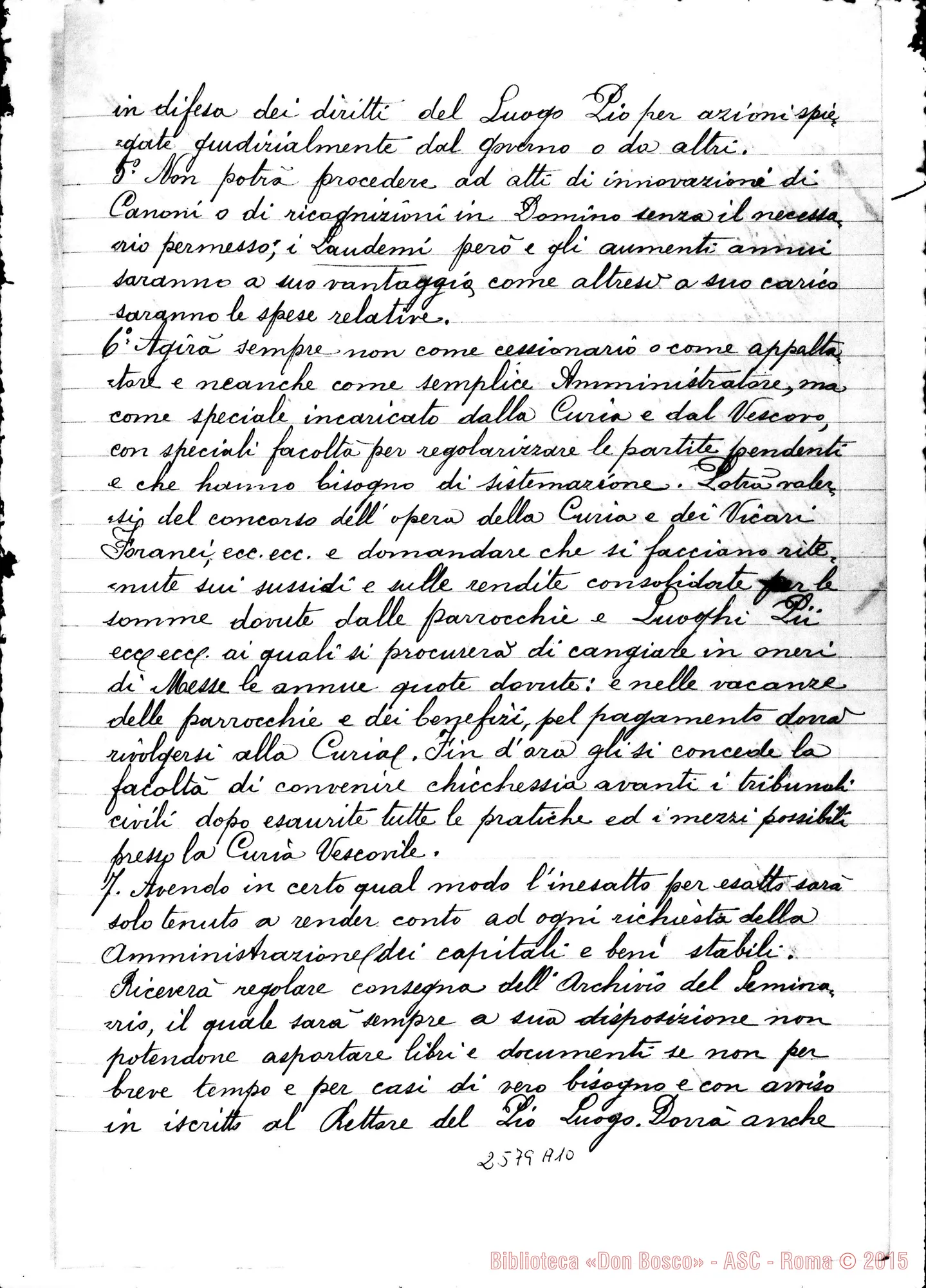 Fotogramma A 10 — Capitolato fra il Card. Bilio E D. Bosco. Ms. datato al 15-05-1885