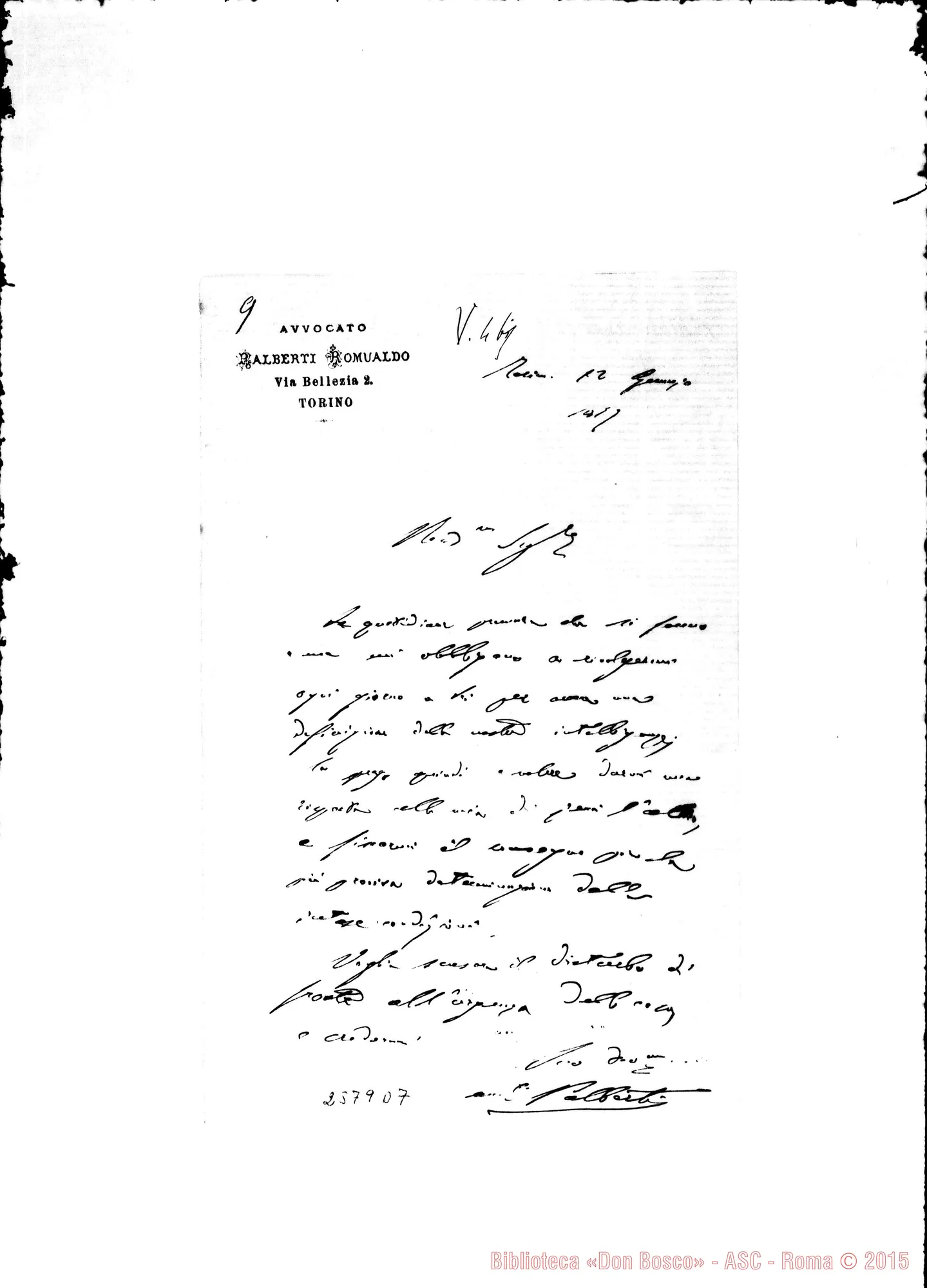 Fotogramma D 7 — Palberti Romualdo, Avv. - Rev.do Signore. Torino, 12-01-1877