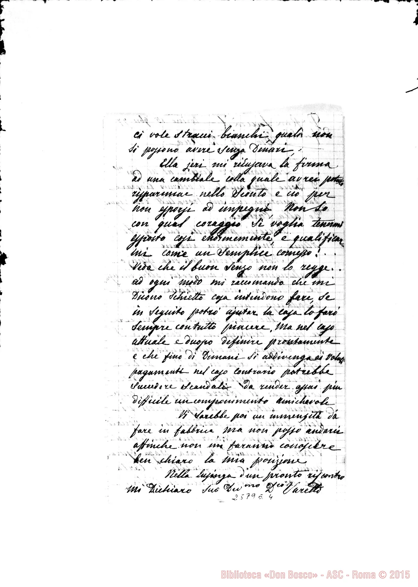 Fotogramma E 4 — Varetti Domenico - D. Rua. Torino, 15-11-1877 Autogr. Bosco