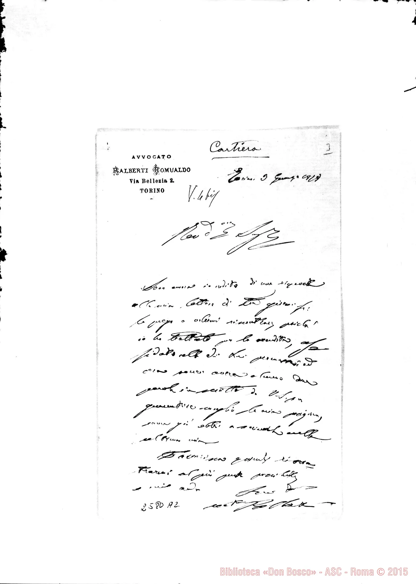 Fotogramma A 2 — Palberti Romualdo - Rev.do Sig.. Torino, 3-01-1878