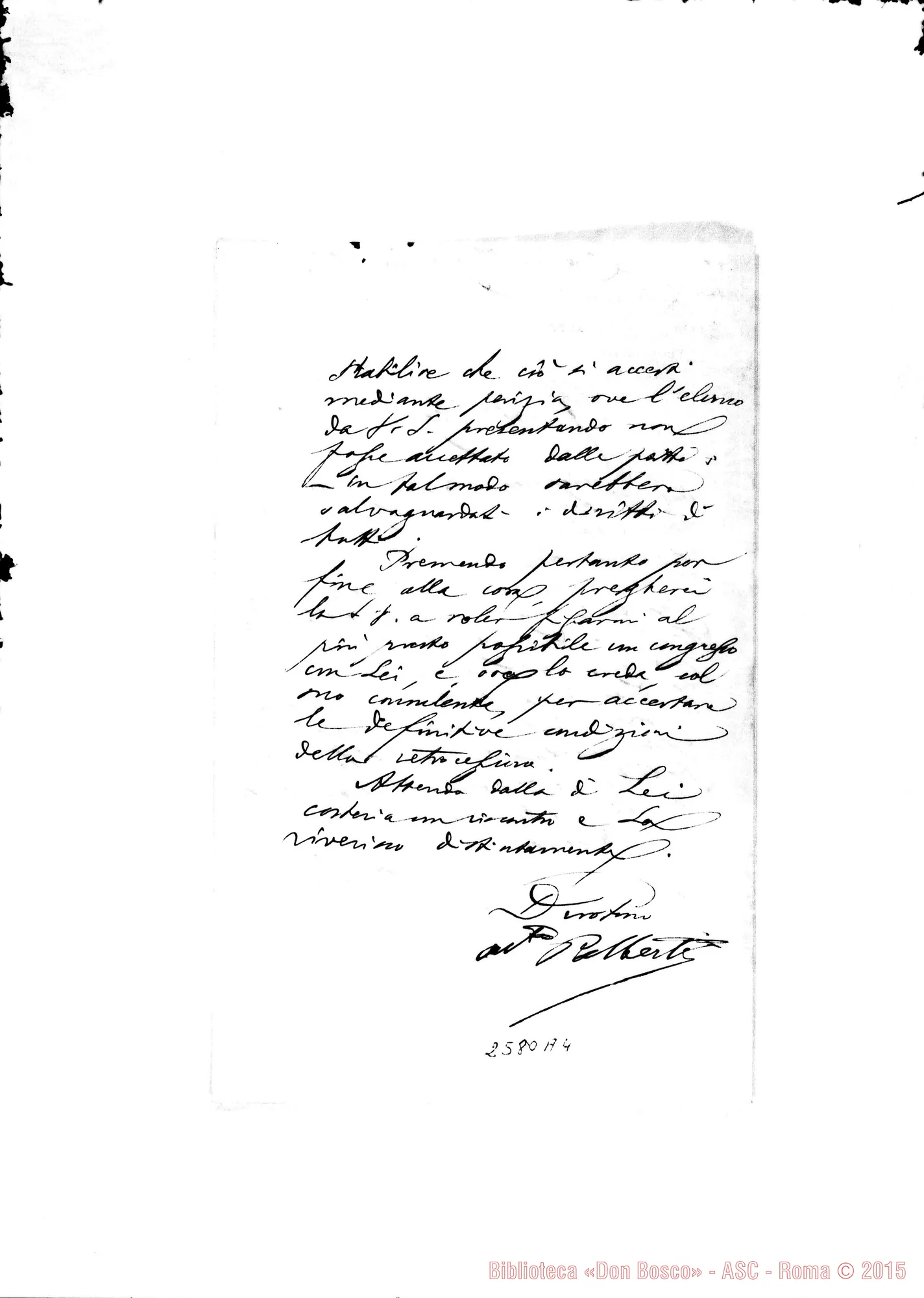 Fotogramma A 4 — Palberti Romualdo, Avv. - Rev.mo Signore. Torino, 7-01-1878
