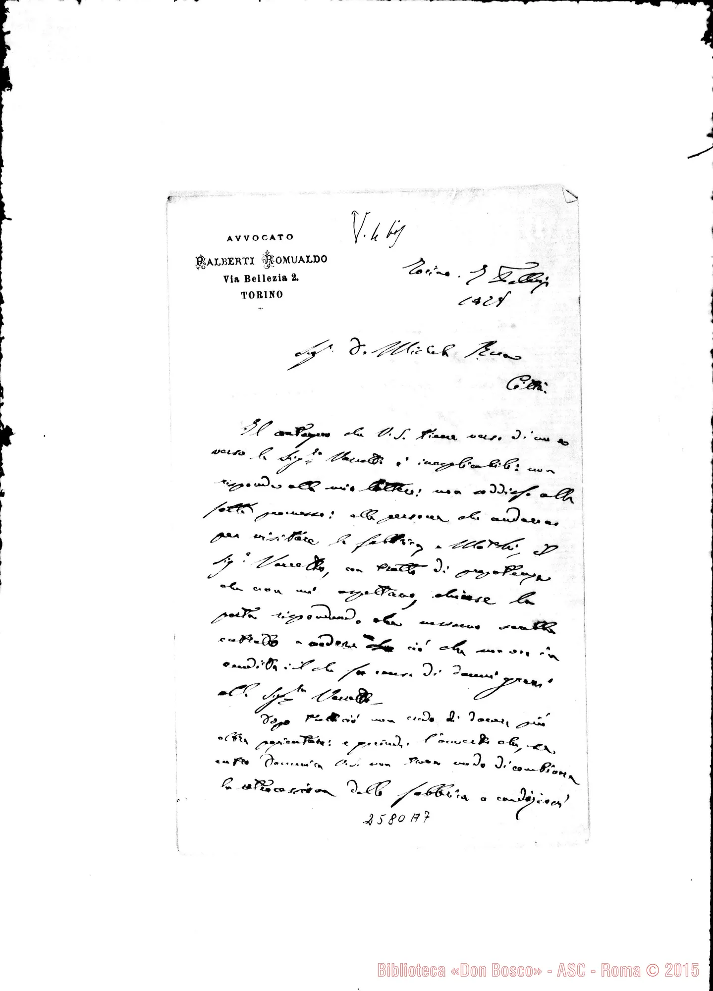Fotogramma A 7 — Palberti Romualdo, Avv. - D. Rua. Torino, 7-02-1878