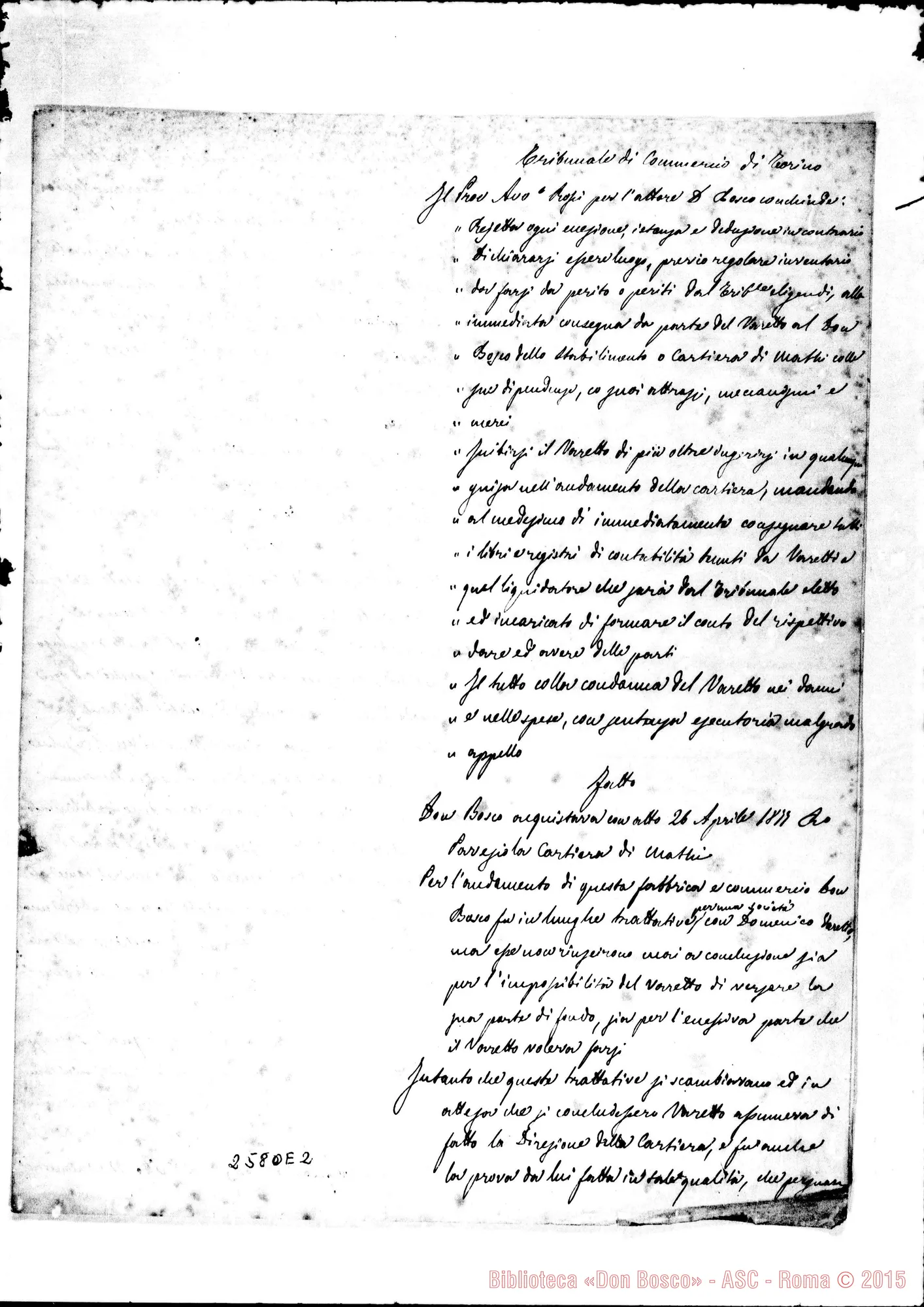 Fotogramma E 2 — Tribunale di Commercio di Torino. Ms.