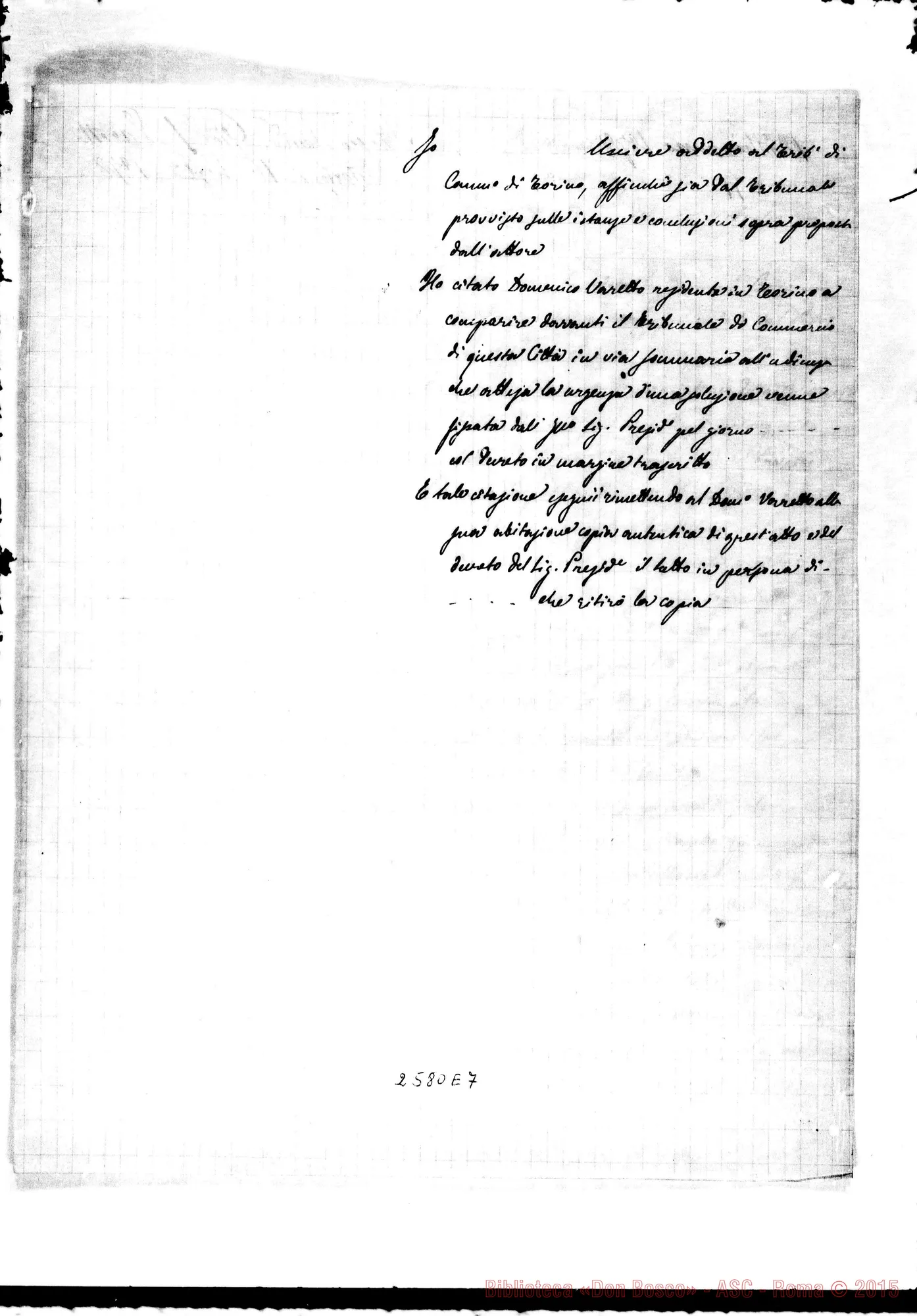 Fotogramma E 7 — Tribunale di Commercio di Torino. Citazione. Copia. Ms.
