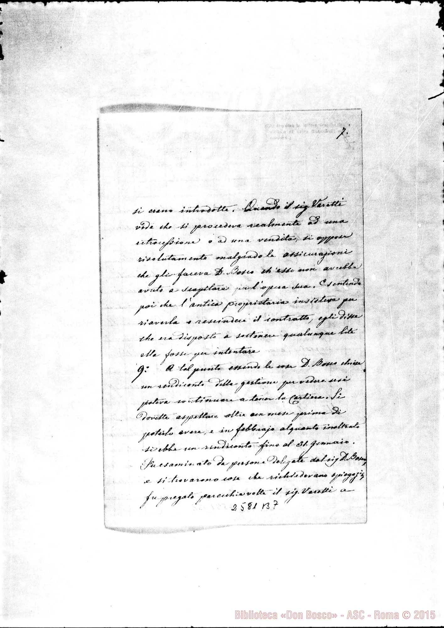 Fotogramma B 7 — Minuta A Ill.mo. Ms. autogr. Rua con aggiunte E correz. autogr. Bosco