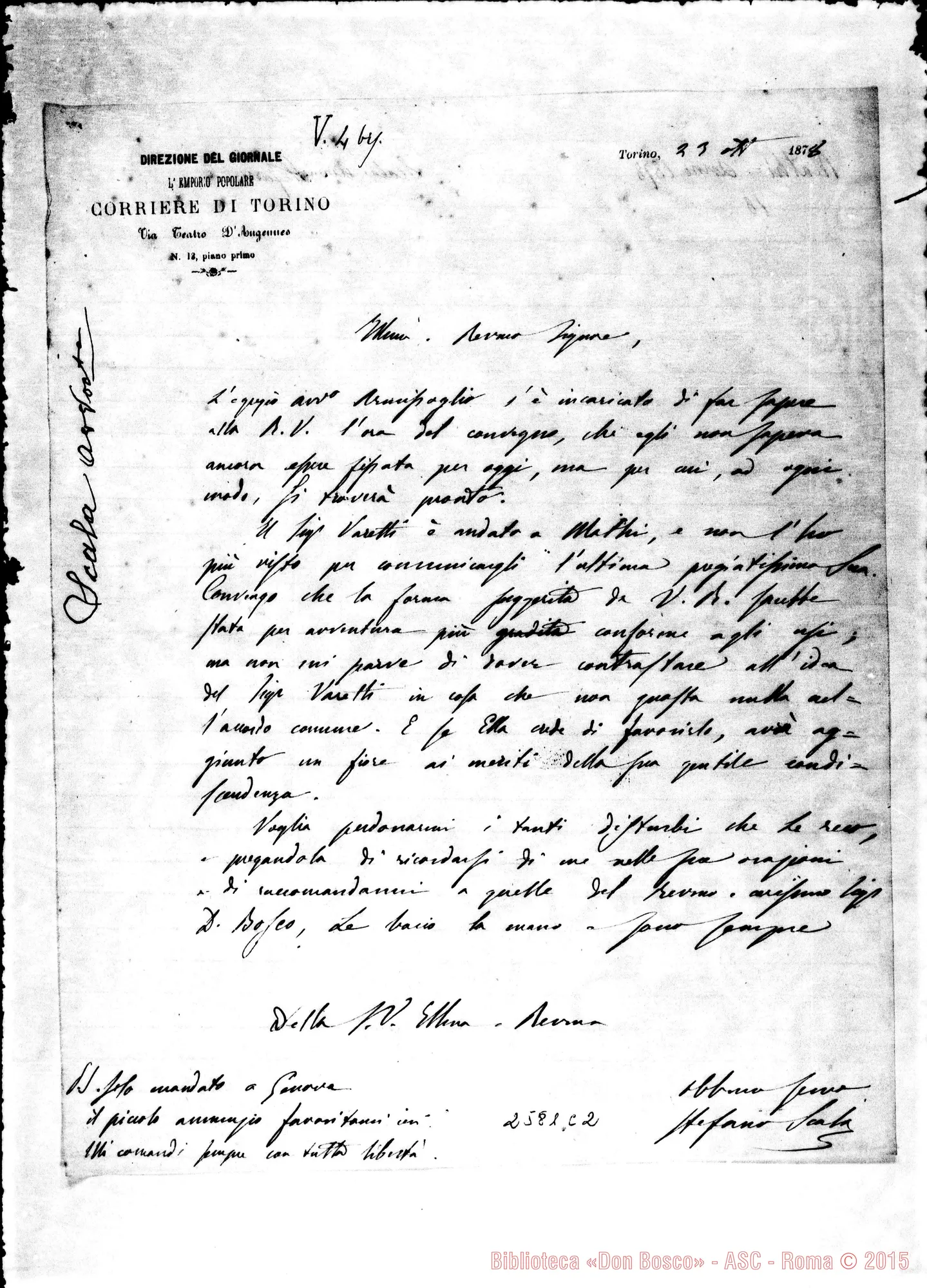 Fotogramma C 2 — Scala Stefano, Avv. - Rev.mo Signore. Torino, 23-10-1878