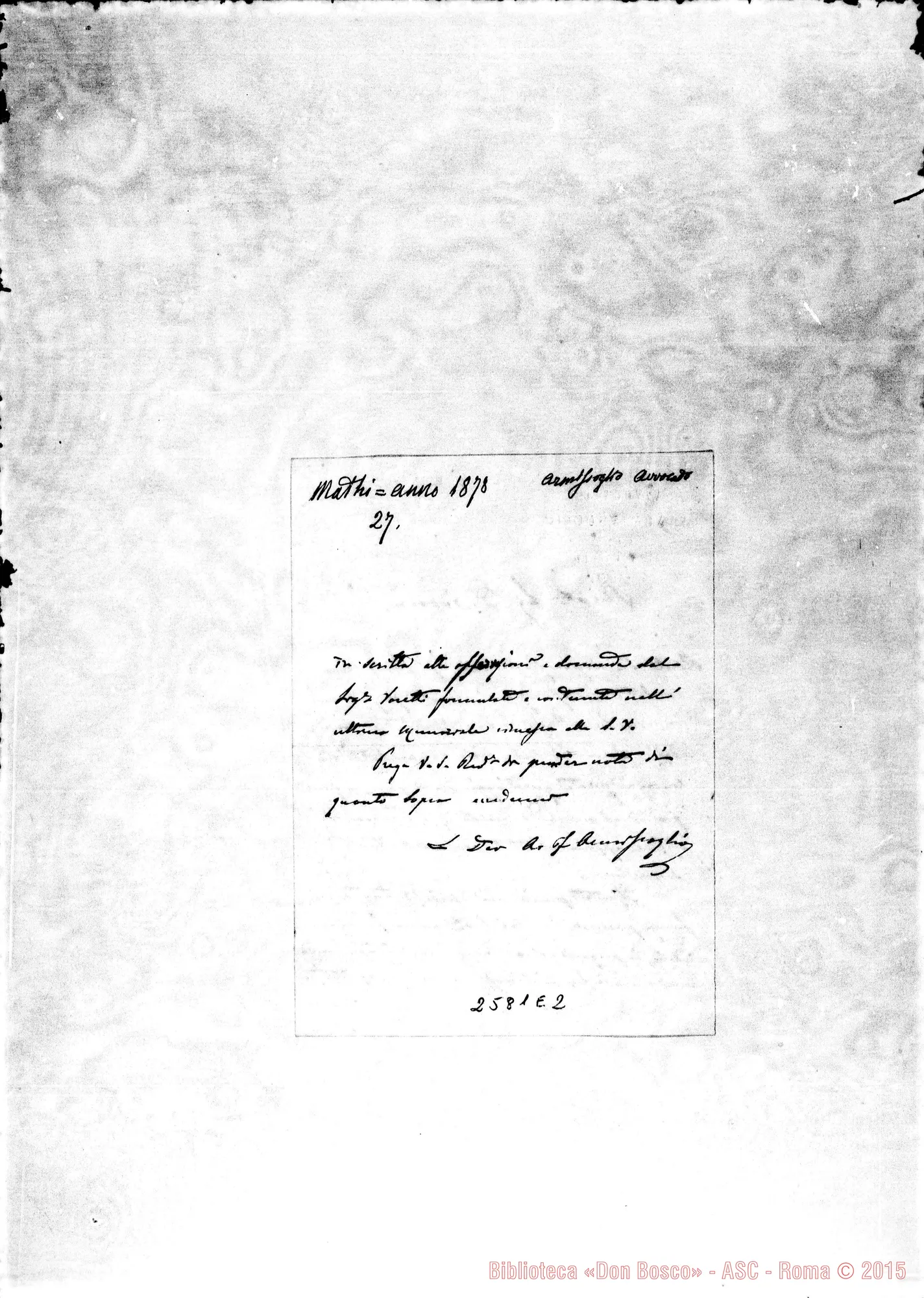 Fotogramma E 2 — Rossi G. - D. Rua. Mondovì. 19-11-1878. Cartolina. Autogr. Rua
