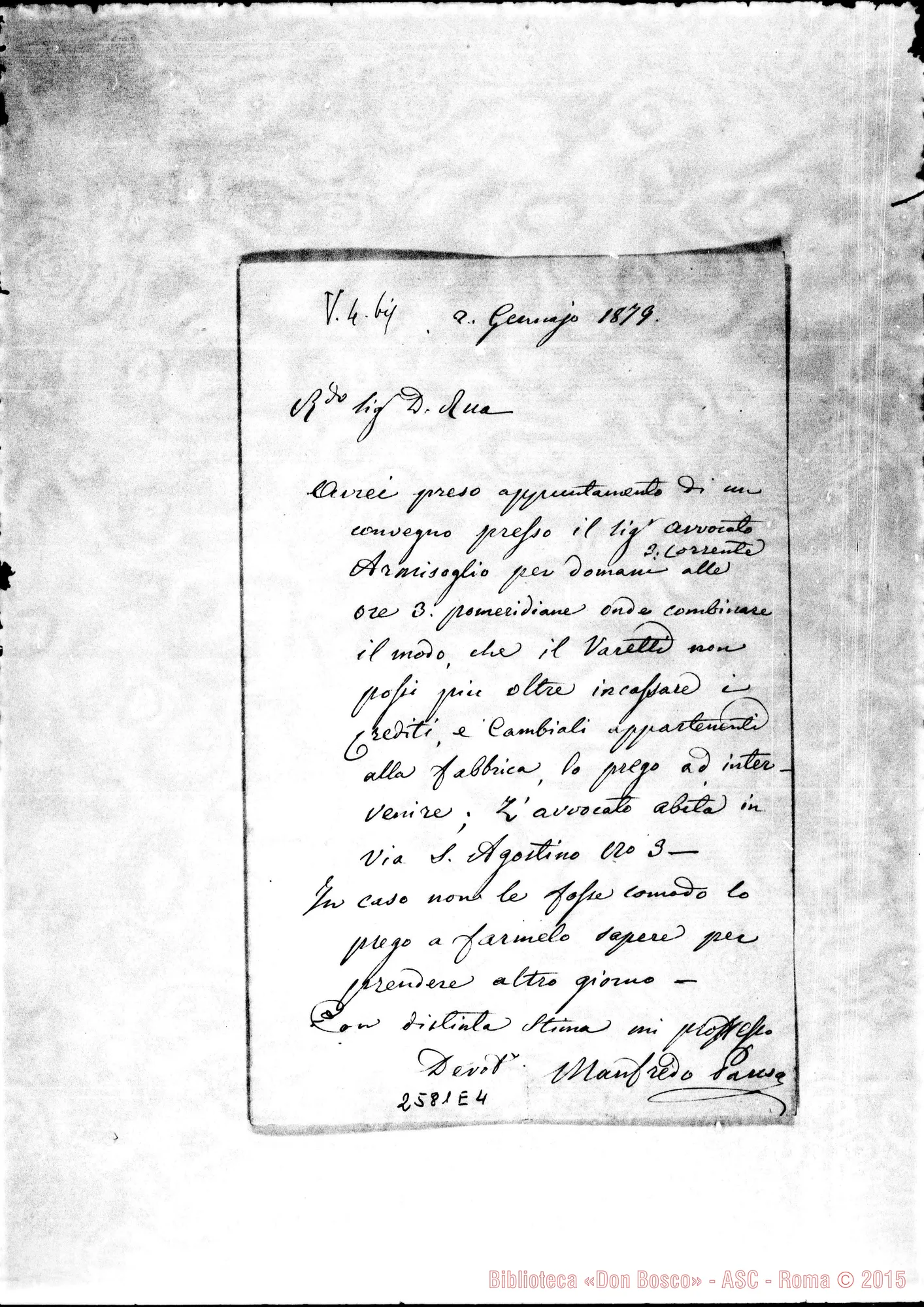 Fotogramma E 4 — Pansa Manfredo - D. Rua. 2-01-1879