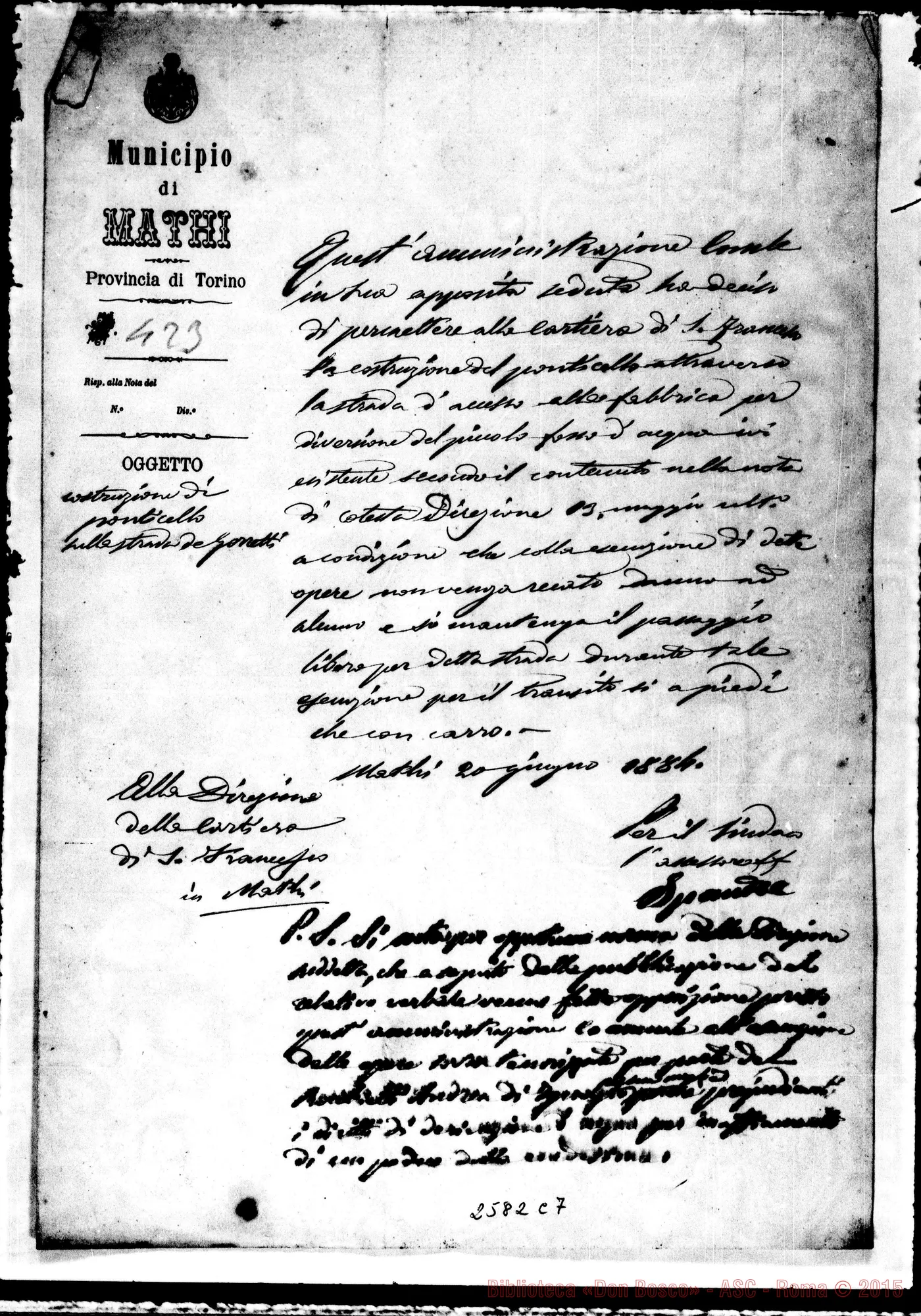 Fotogramma C 7 — Municipio di Mathi - Cartiera. Mathi, 20-06-1884