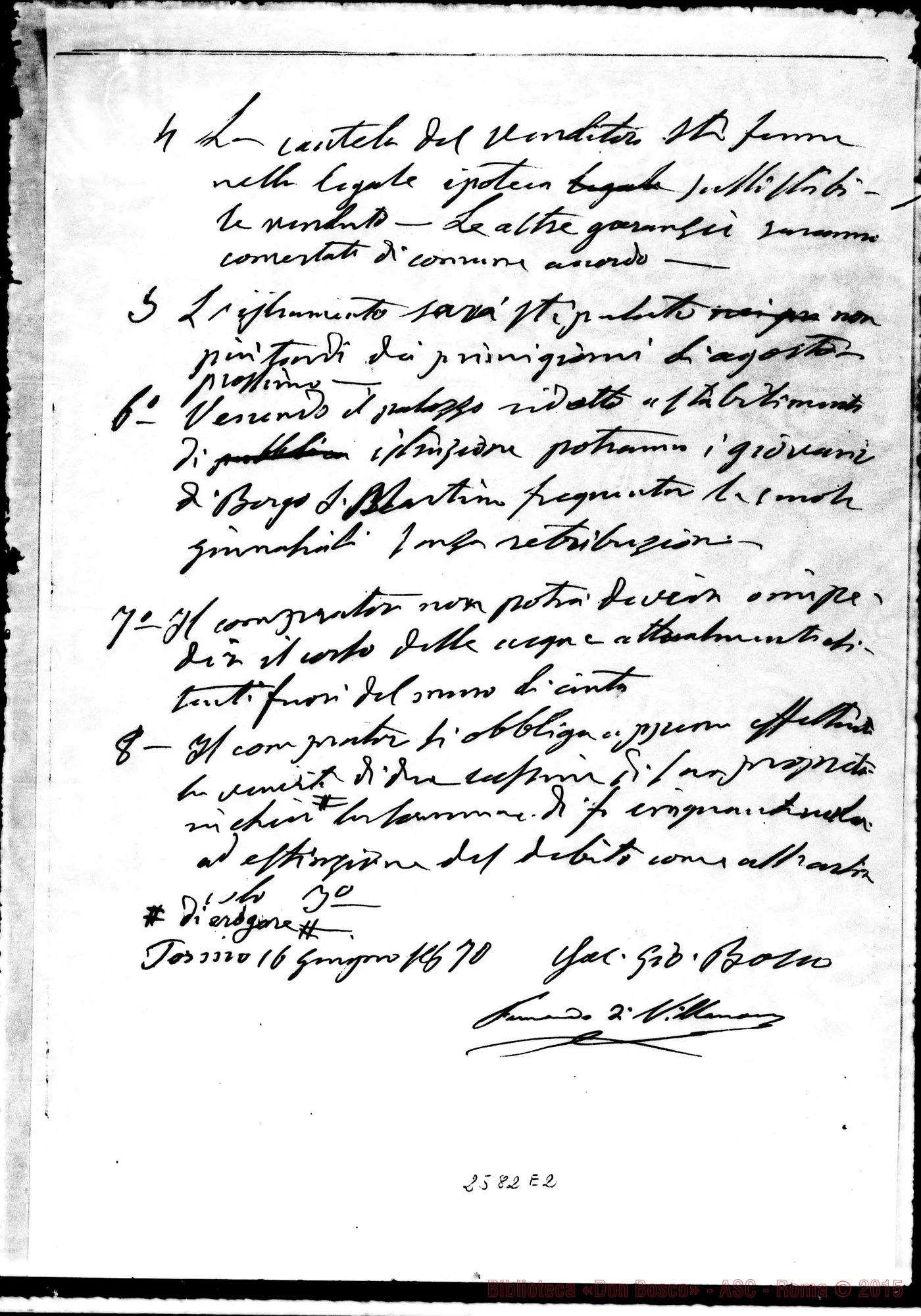 Fotogramma E 2 — Memoria di compromesso tra D. Bosco ed il Marchese di Villanova. Torino, 16-06-1870. Minuta ms. autogr. Bosco