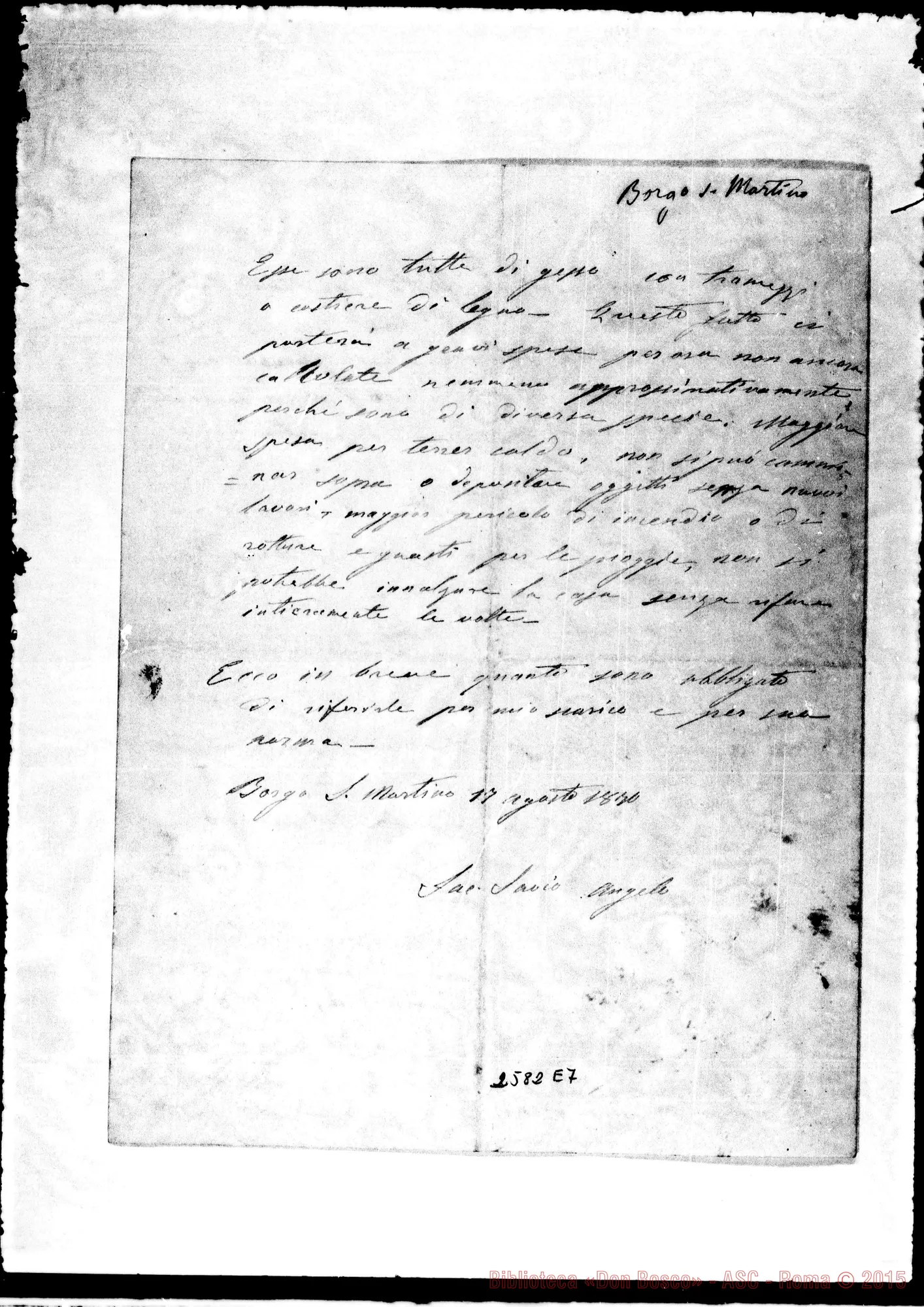 Fotogramma E 7 — Savio Angelo - Venerato Superiore. Borgo S.Martino, 17-08-1870