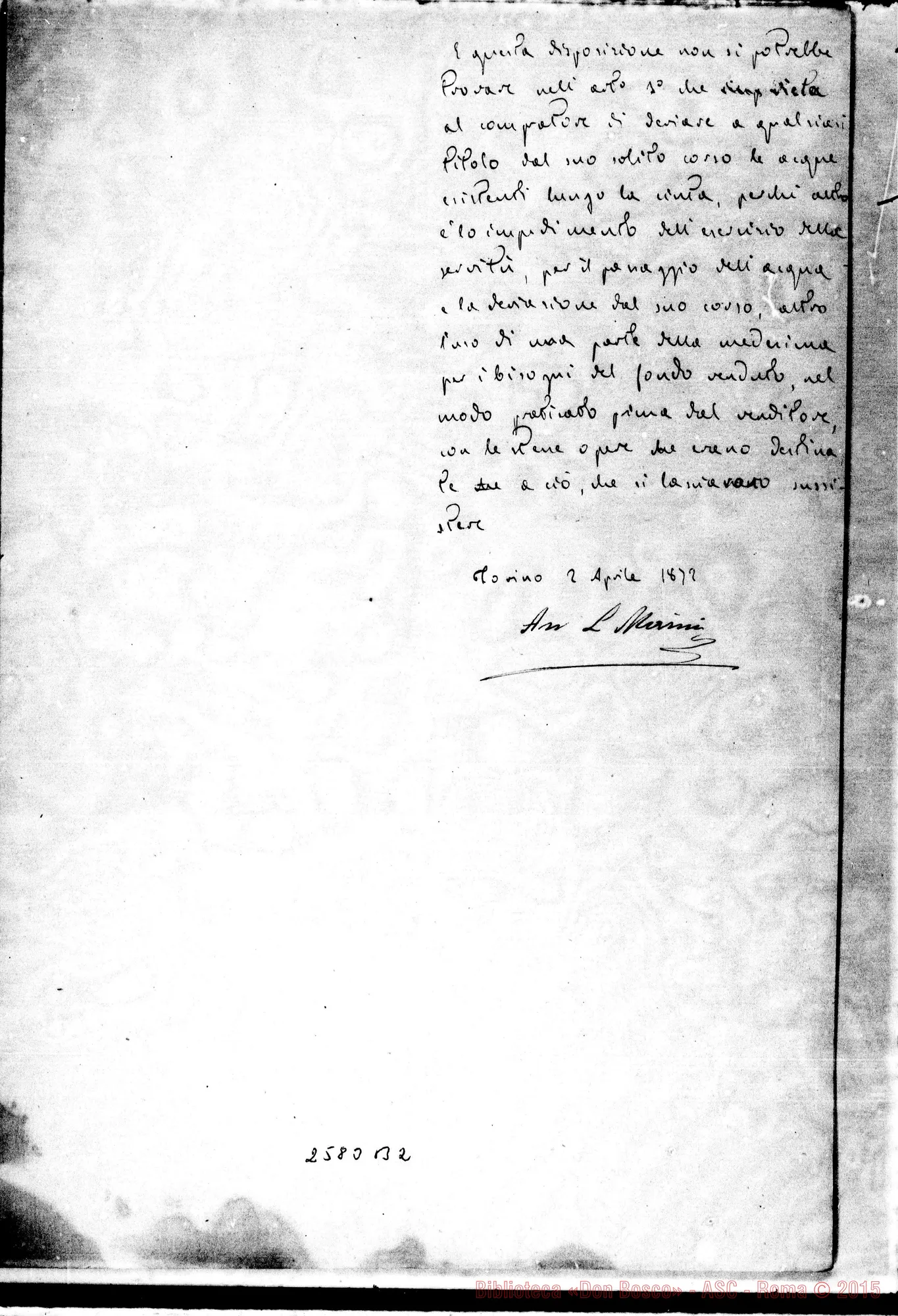 Fotogramma B 2 — Marini, Avv.: risposta ai quesiti di Don Bosco. Torino, 2-04-1872