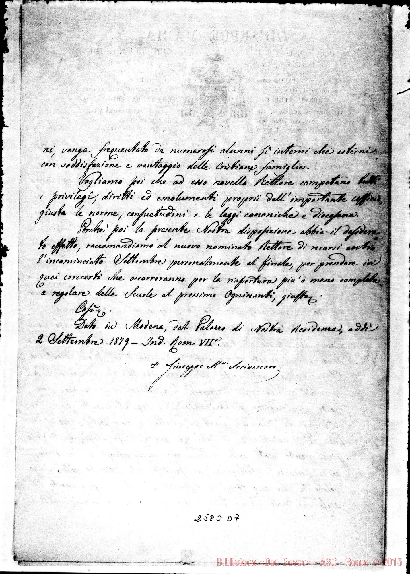 Fotogramma D 7 — Arciv. di Modena: Memorandum. 2-09-1879