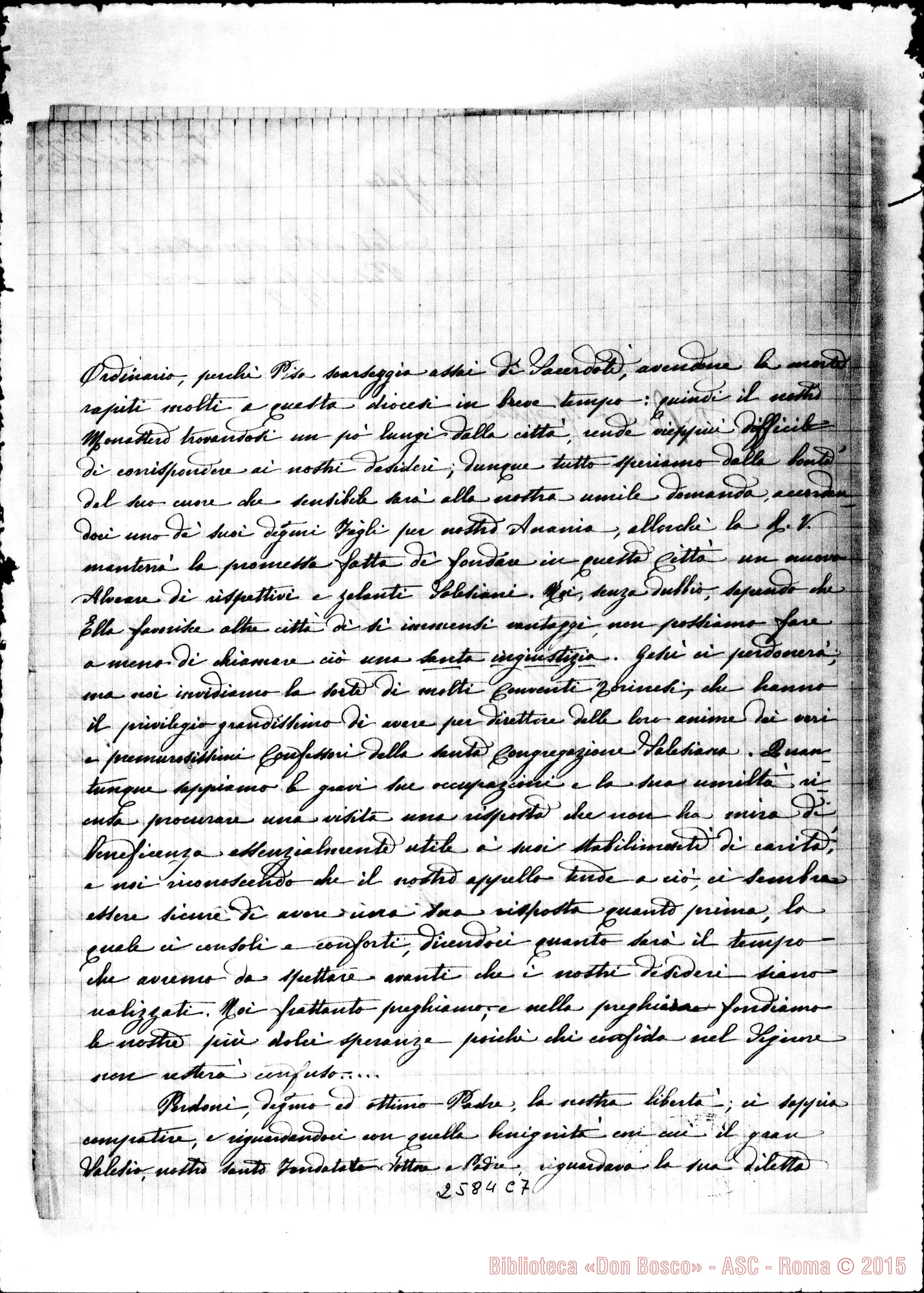 Fotogramma C 7 — Sorelle della Visitazione - D. Bosco. Pisa, 1-06-1886. Autogr. Bosco