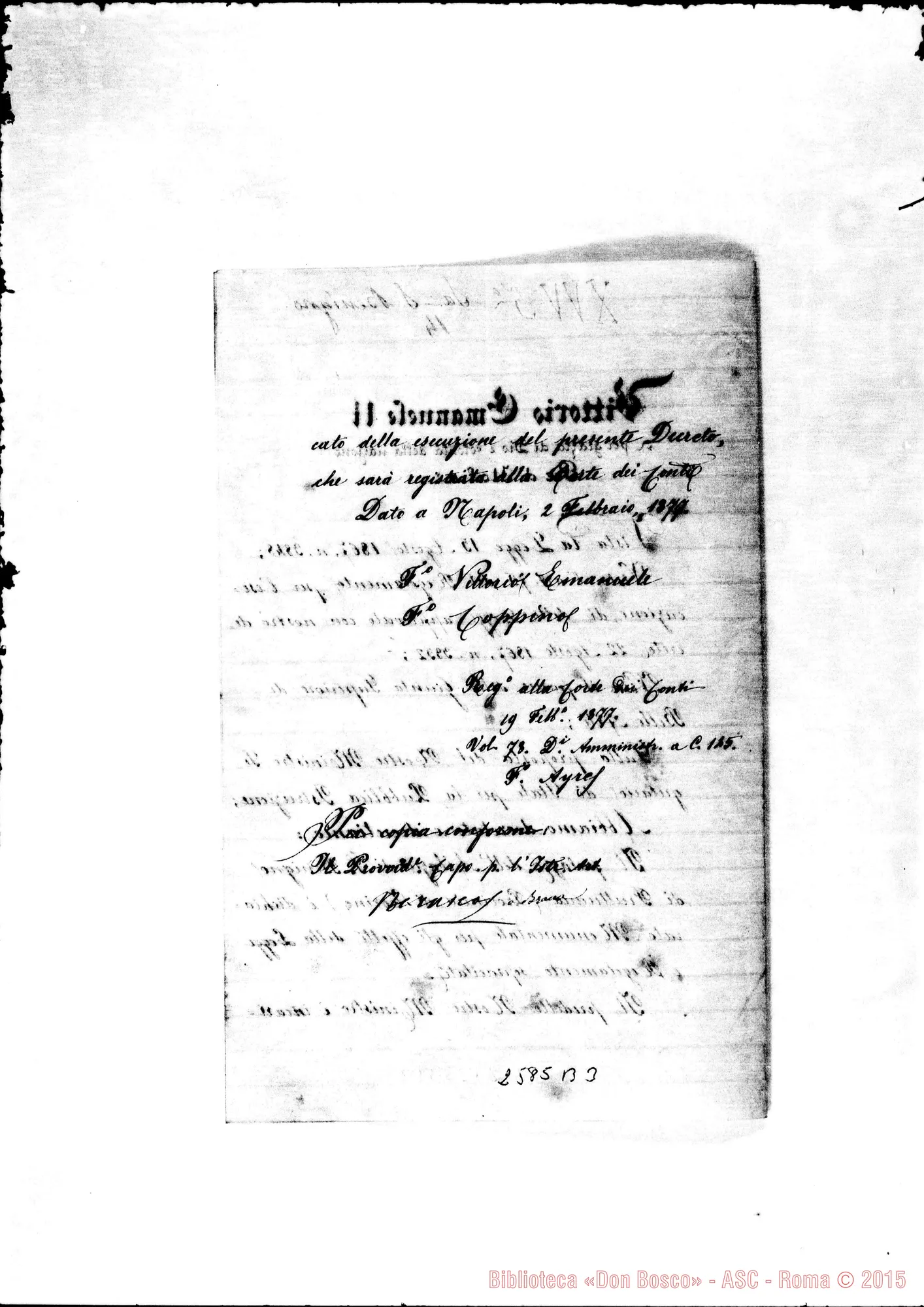 Fotogramma B 3 — Varoglia: presenta decreto del re Vittorio Emanuele II