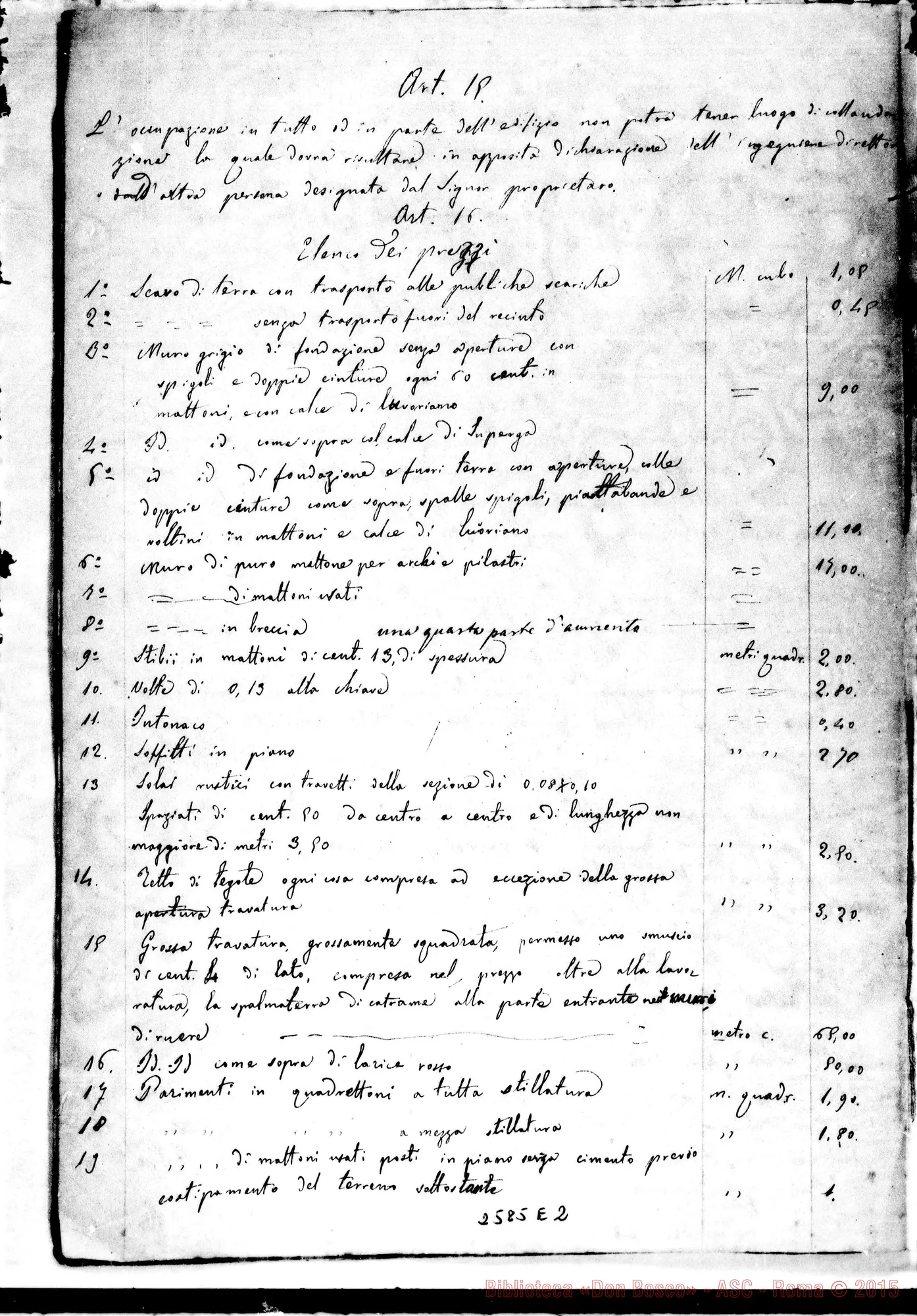 Fotogramma E 2 — Capitolato d’appalto. Torino, 15-05-1861. Firma autogr. Bosco