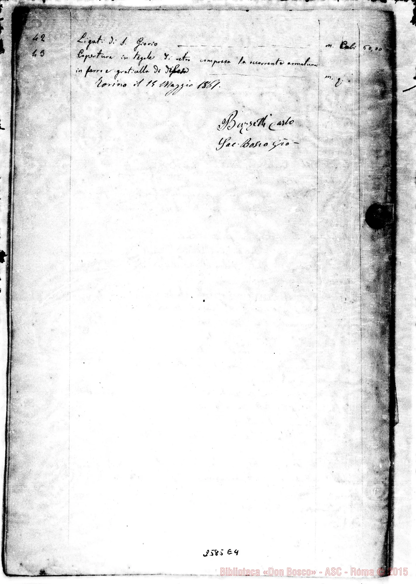 Fotogramma E 4 — Capitolato d’appalto. Torino, 15-05-1861. Firma autogr. Bosco