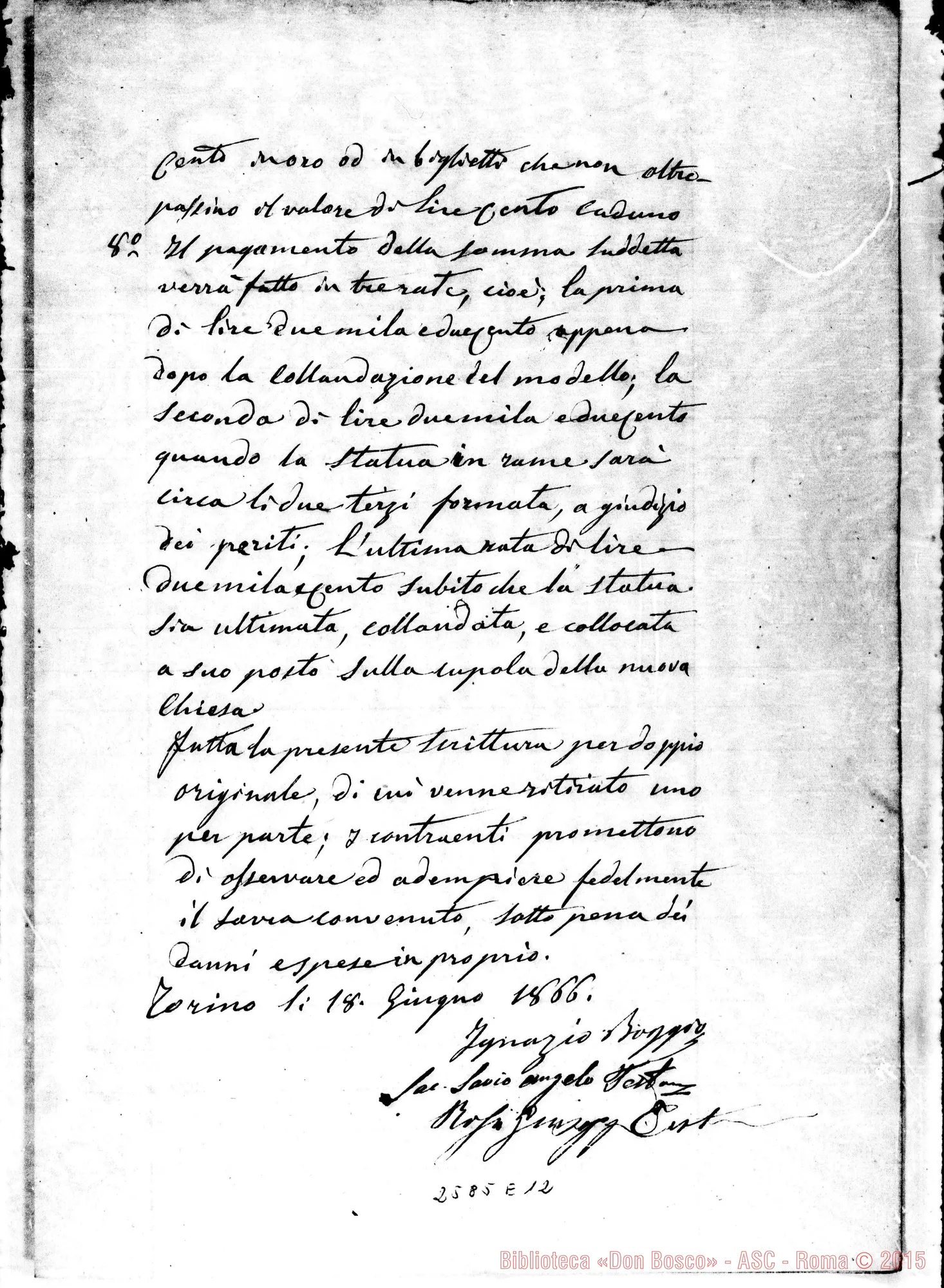 Fotogramma E 12 — Statua in rame bronzata da collocarsi sulla cupola: Convenzione