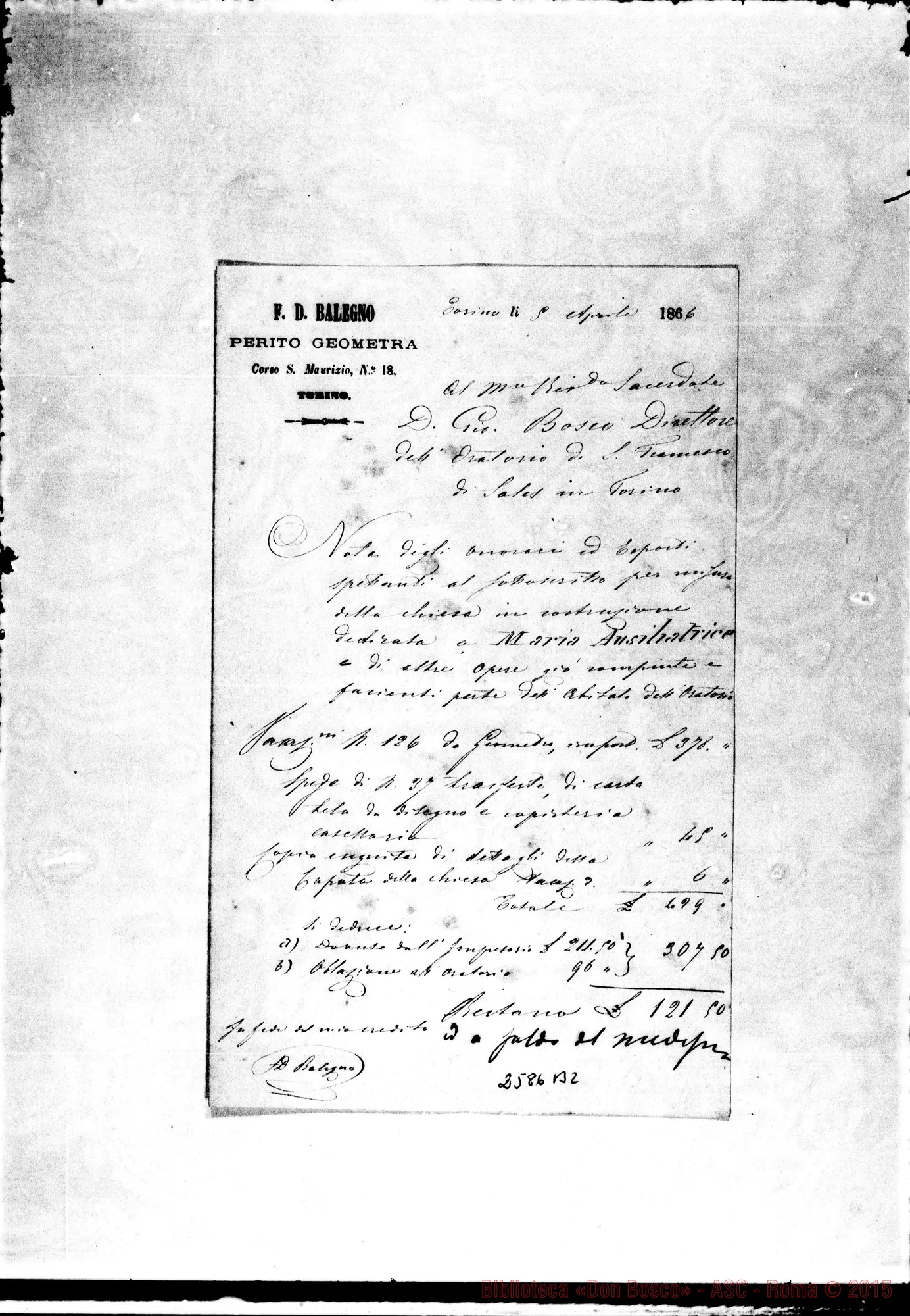 Fotogramma B 2 — Balegno, geometra - D. Bosco. Torino, 5-04-1866
