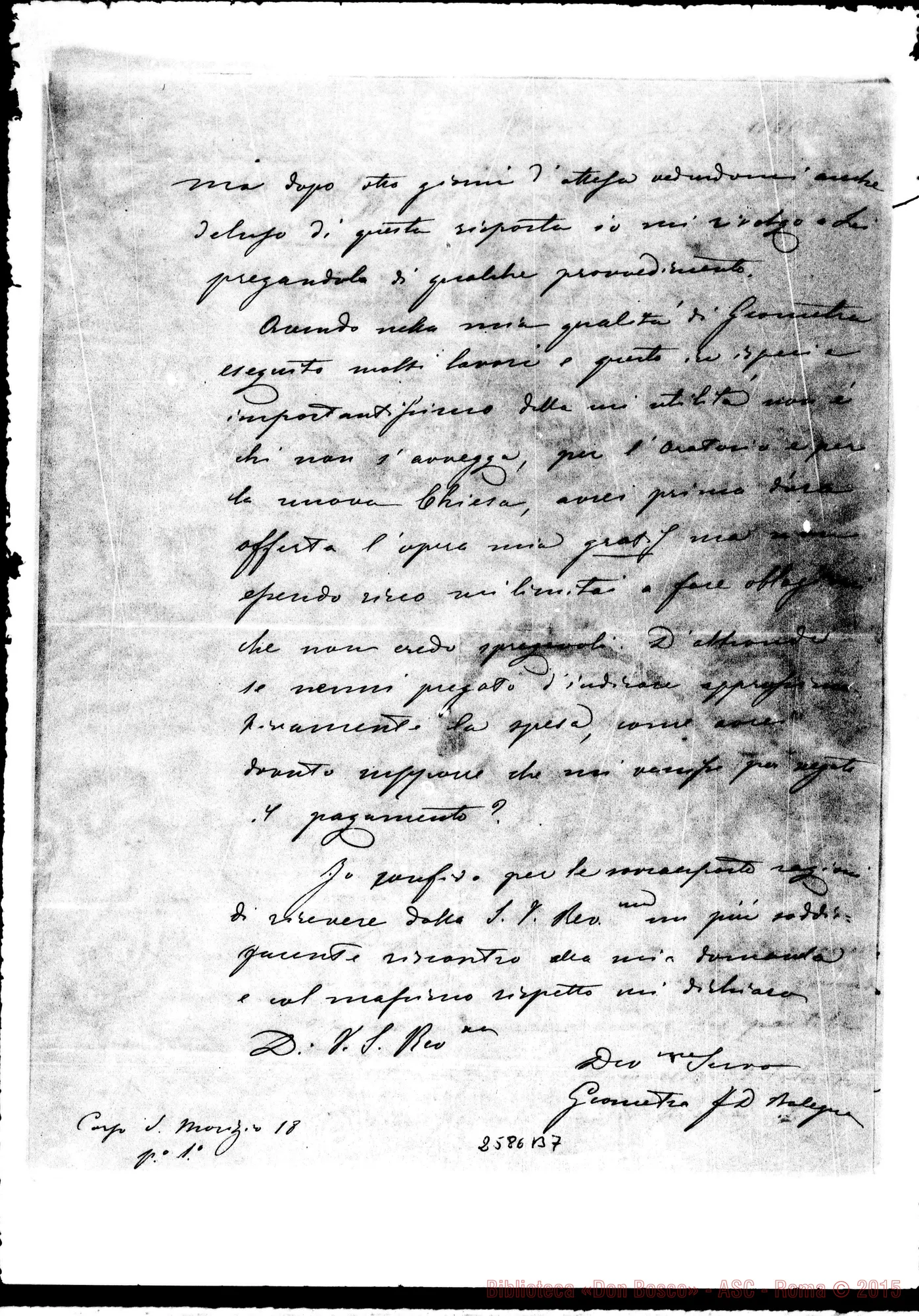 Fotogramma B 7 — Balegno - Rev.mo Signore. Torino, 9-07-1868. Autogr. Bosco