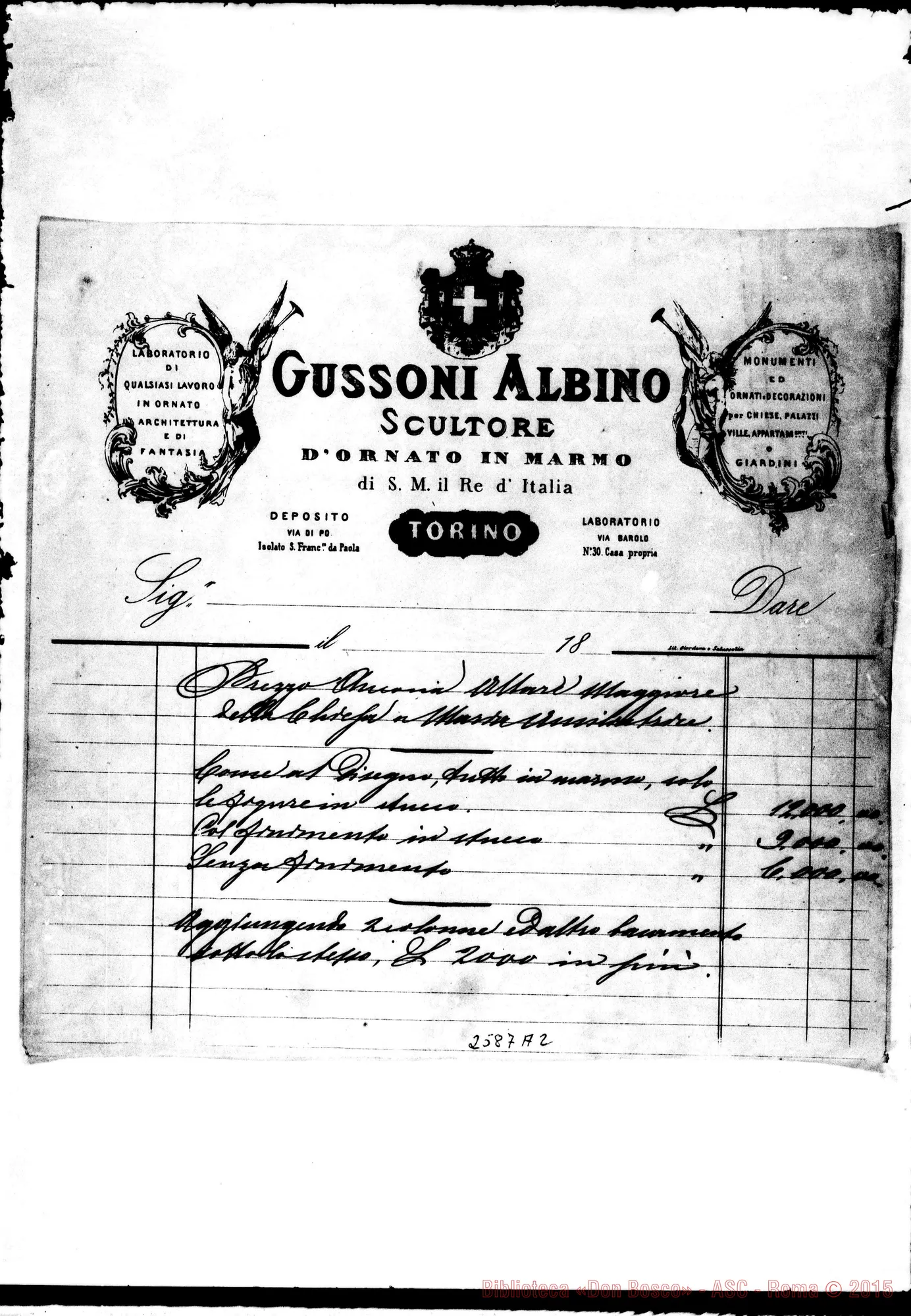 Fotogramma A 2 — Prezzo per l’altare maggiore della chiesa di M.Ausiliatrice