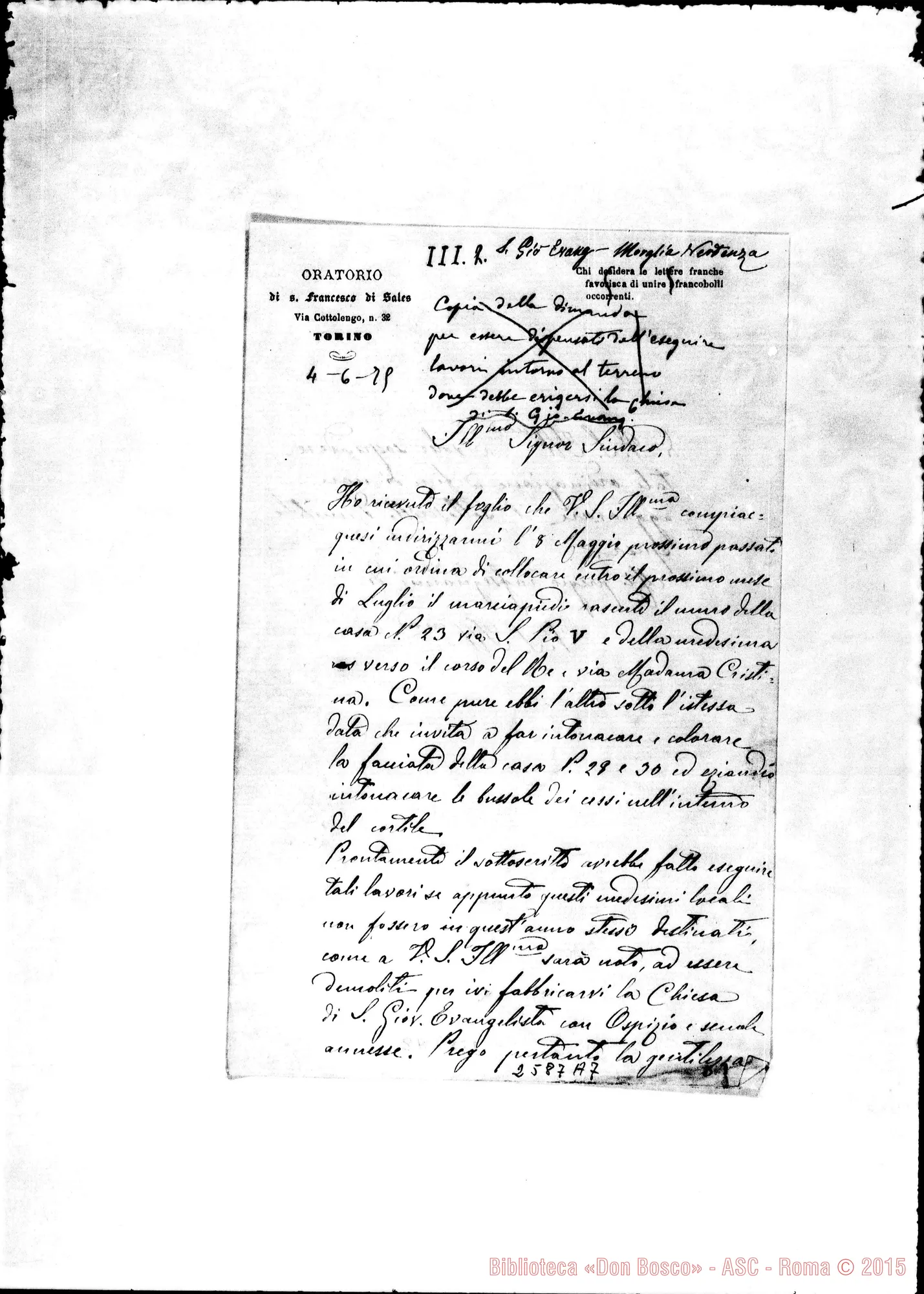 Fotogramma A 7 — Minuta di lettera intorno alla vertenza Morglia. Ms. datato il 4-06-1875. Autogr. Rua