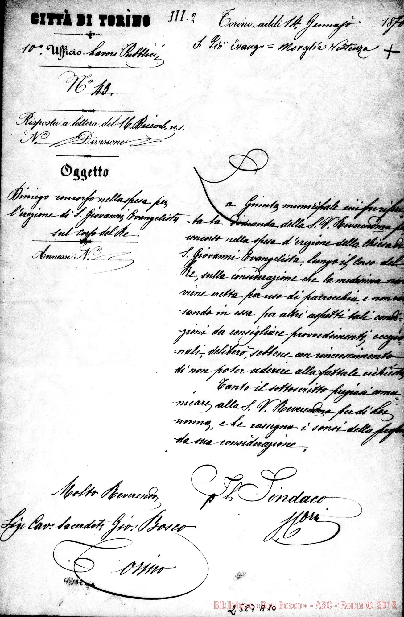 Fotogramma A 10 — Sindaco - D. Bosco. Torino, 14-01-1878