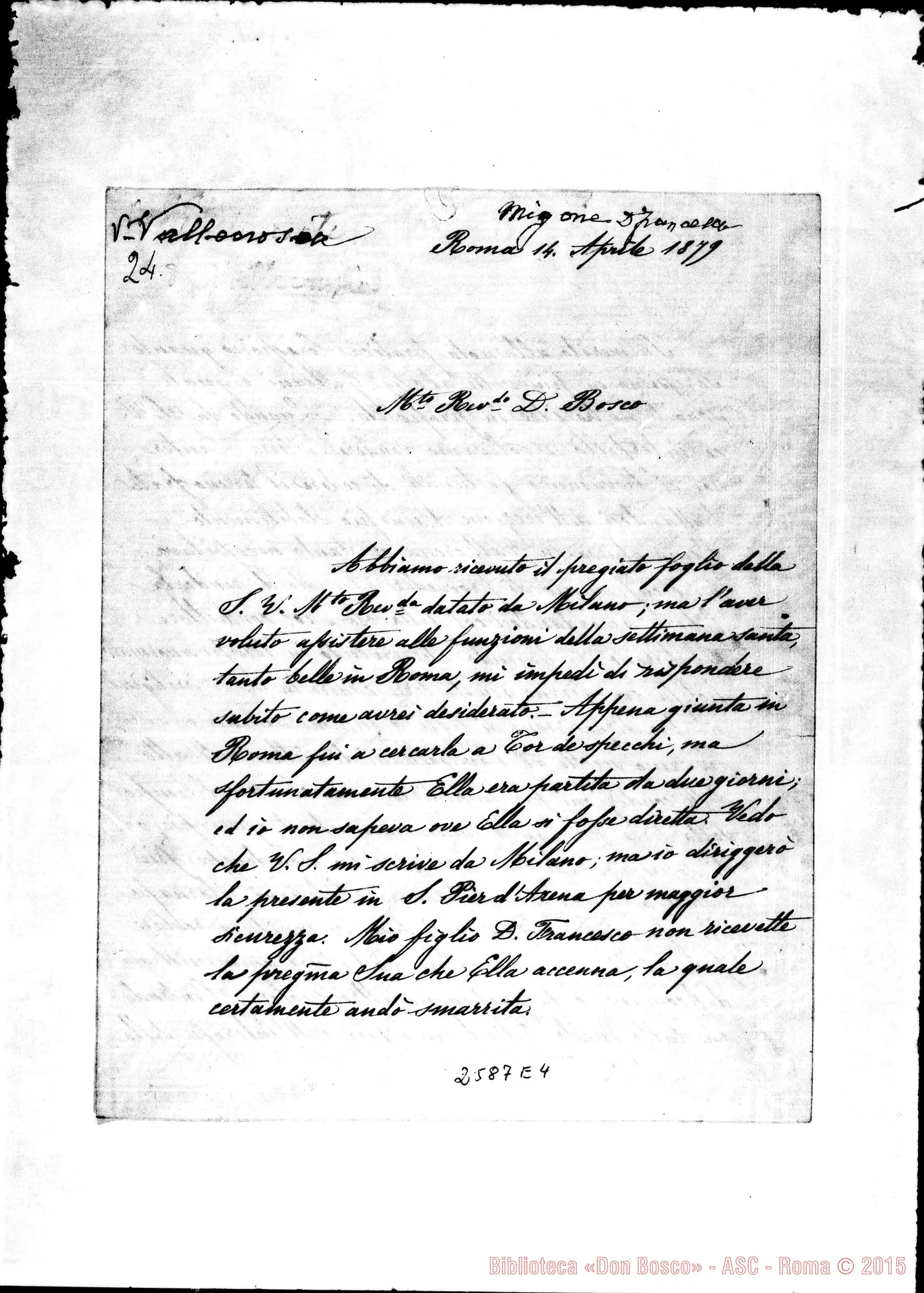 Fotogramma E 4 — Anna Borelli, ved. Migone - D. Bosco. Roma, 14-04-1879
