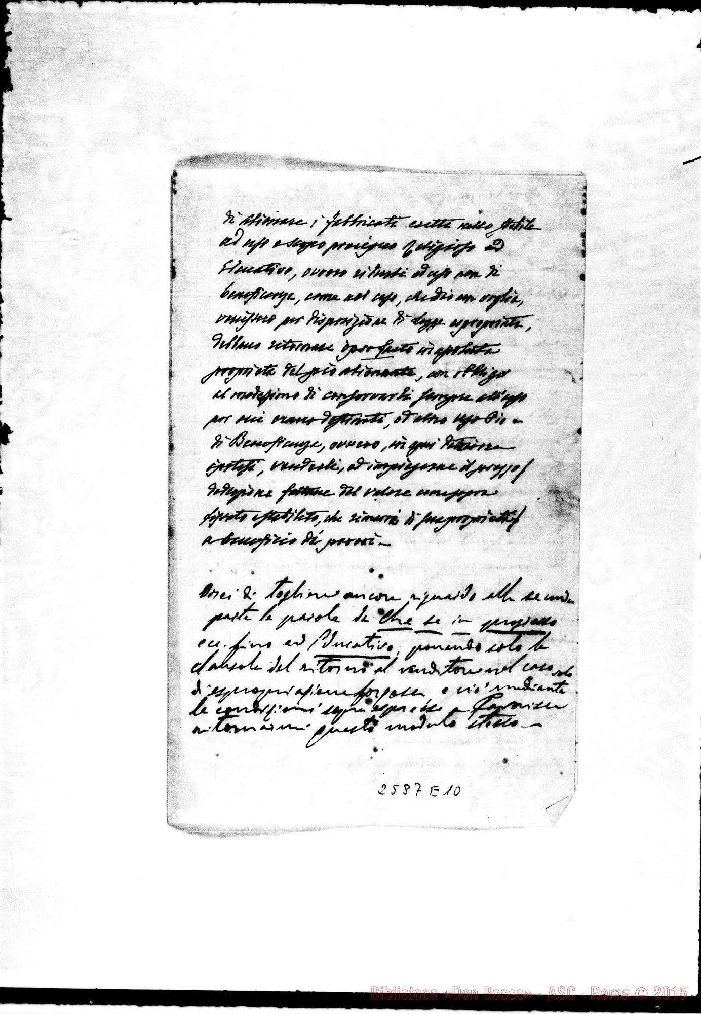 Fotogramma E 10 — Promemoria: «Il rev.do D. Francesco Migone…»