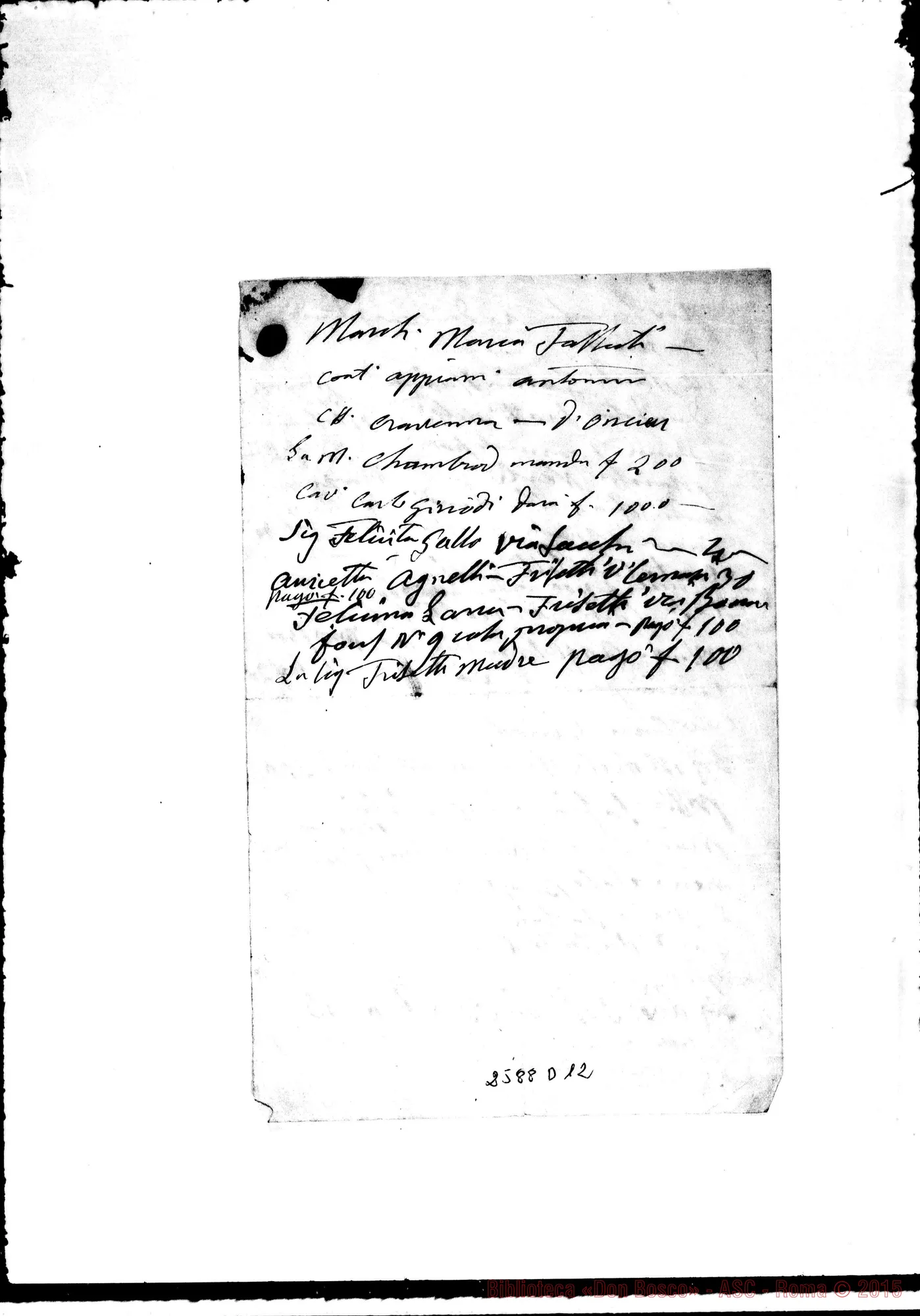 Fotogramma D 12 — Cooperatori: Liste di cooperatori ed oblatori con relazione di oblazioni E indirizzi.