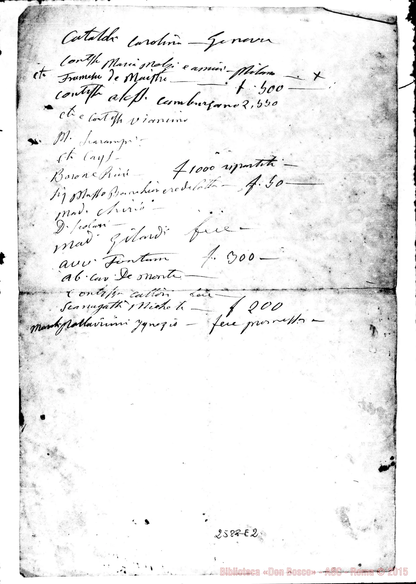 Fotogramma E 2 — Cooperatori: Liste di cooperatori ed oblatori con relazione di oblazioni E indirizzi.