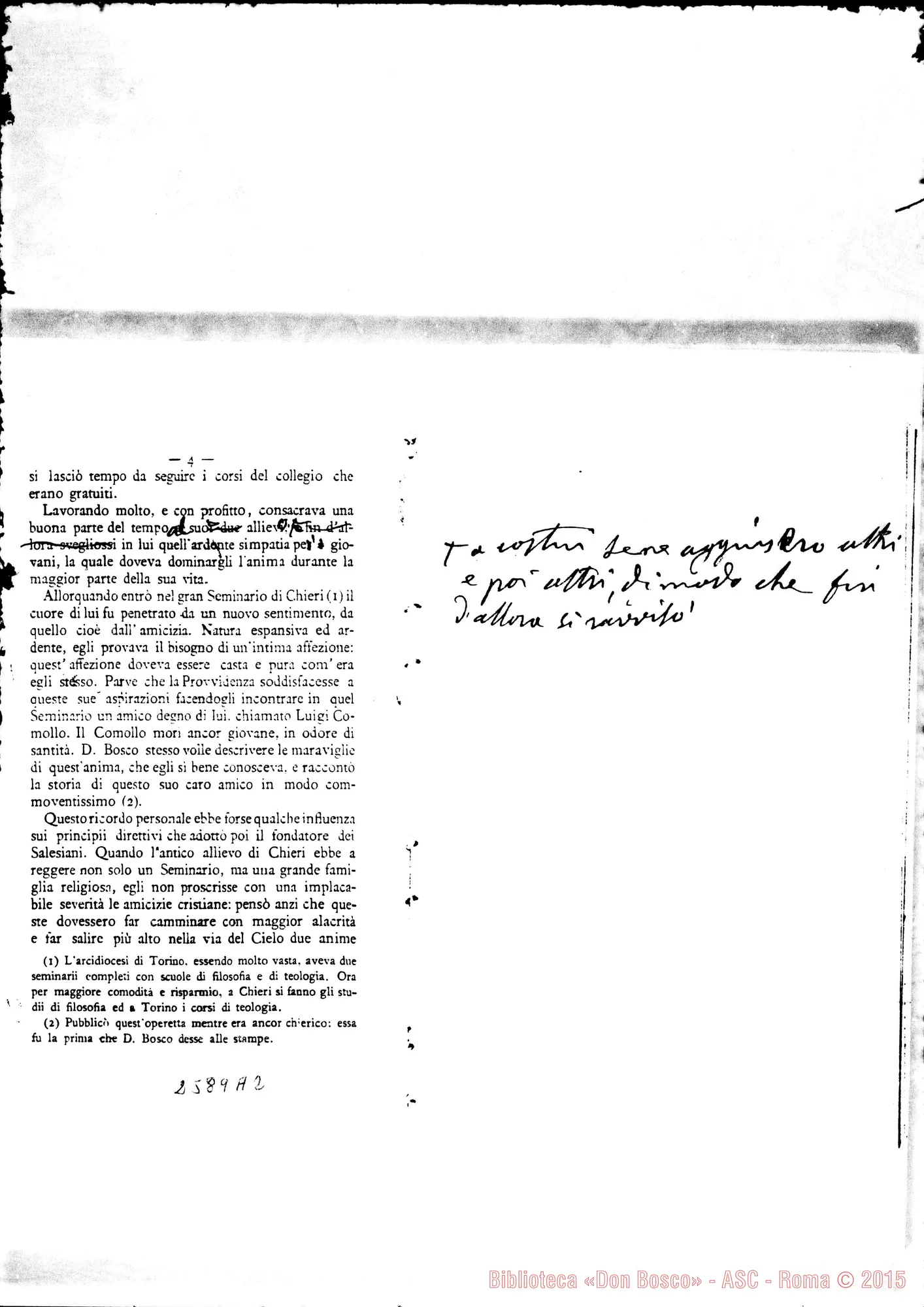 Fotogramma A 2 — Du Boys Alberto: «Don Bosco e la Pia Società Salesiana». Bozze della sua opera fatte correggere dallo stesso D. Bosco. Autogr. Bosco. Fotocopia