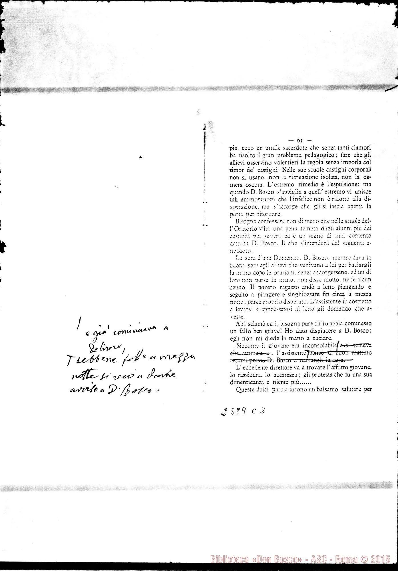 Fotogramma C 2 — Du Boys Alberto: «Don Bosco e la Pia Società Salesiana». Bozze della sua opera fatte correggere dallo stesso D. Bosco. Autogr. Bosco. Fotocopia