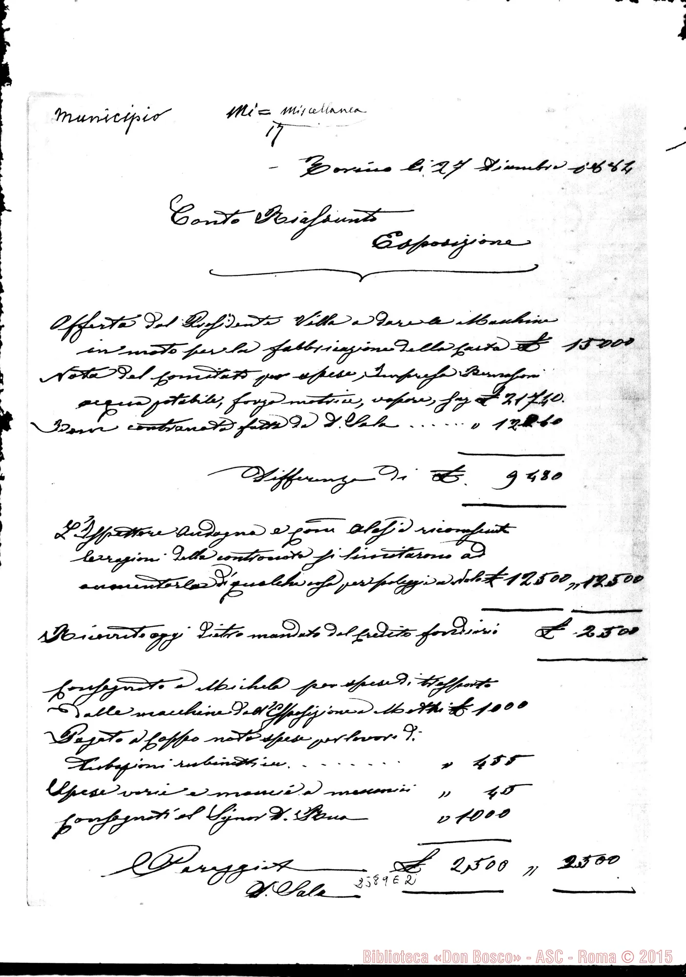 Fotogramma E 2 — Esposizione Nazionale di Torino (1884): Conto-riassunto