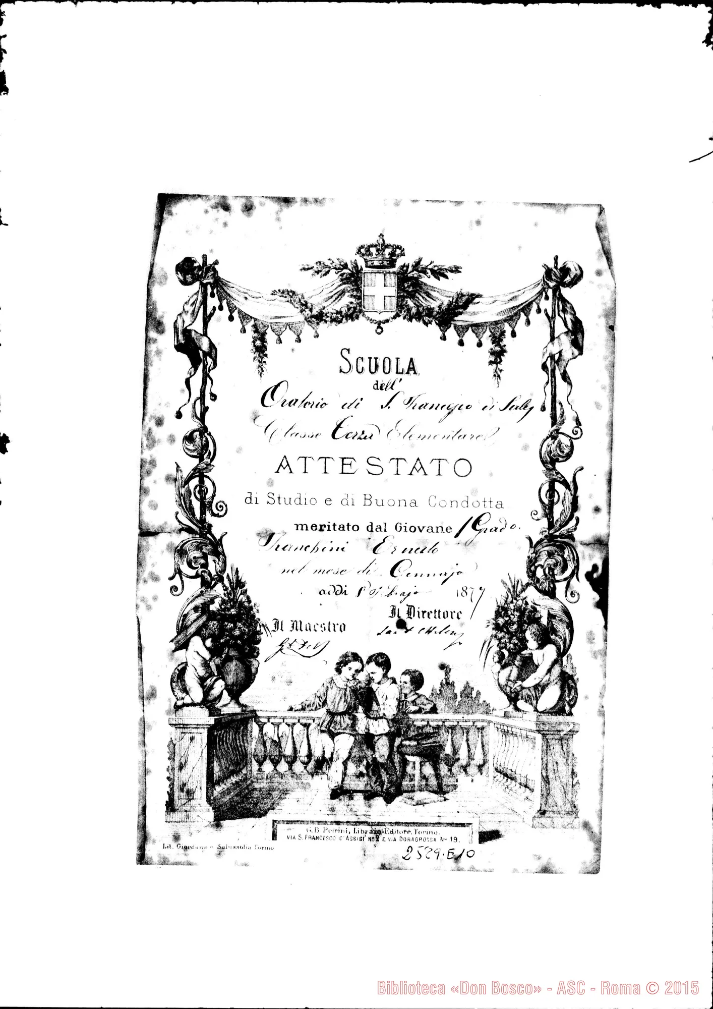 Fotogramma E 10 — Attestato di Scuola di Franchino. 1877