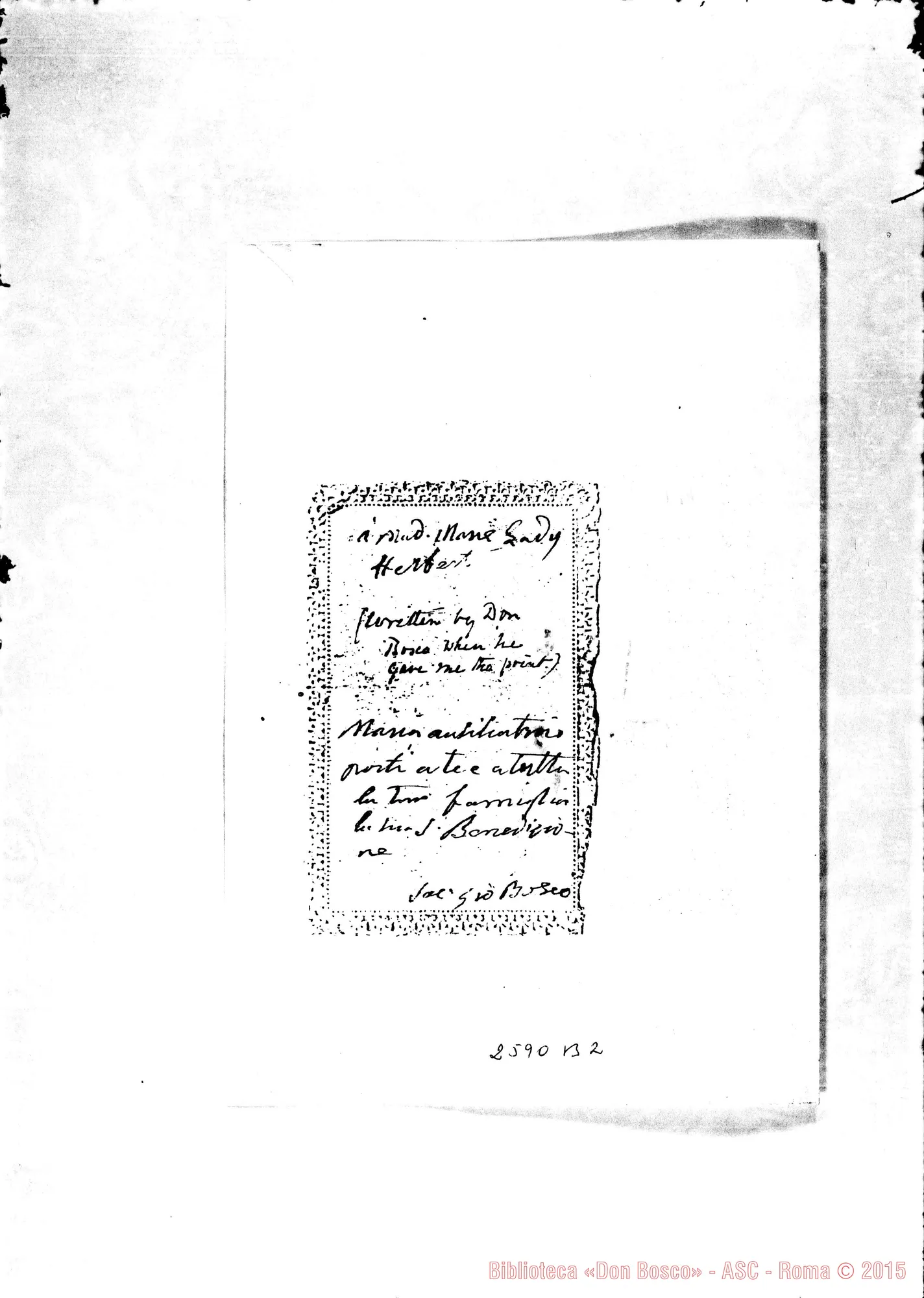 Fotogramma B 2 — Herbert, Lady: Immaginetta con autogr. Bosco in fotocopia