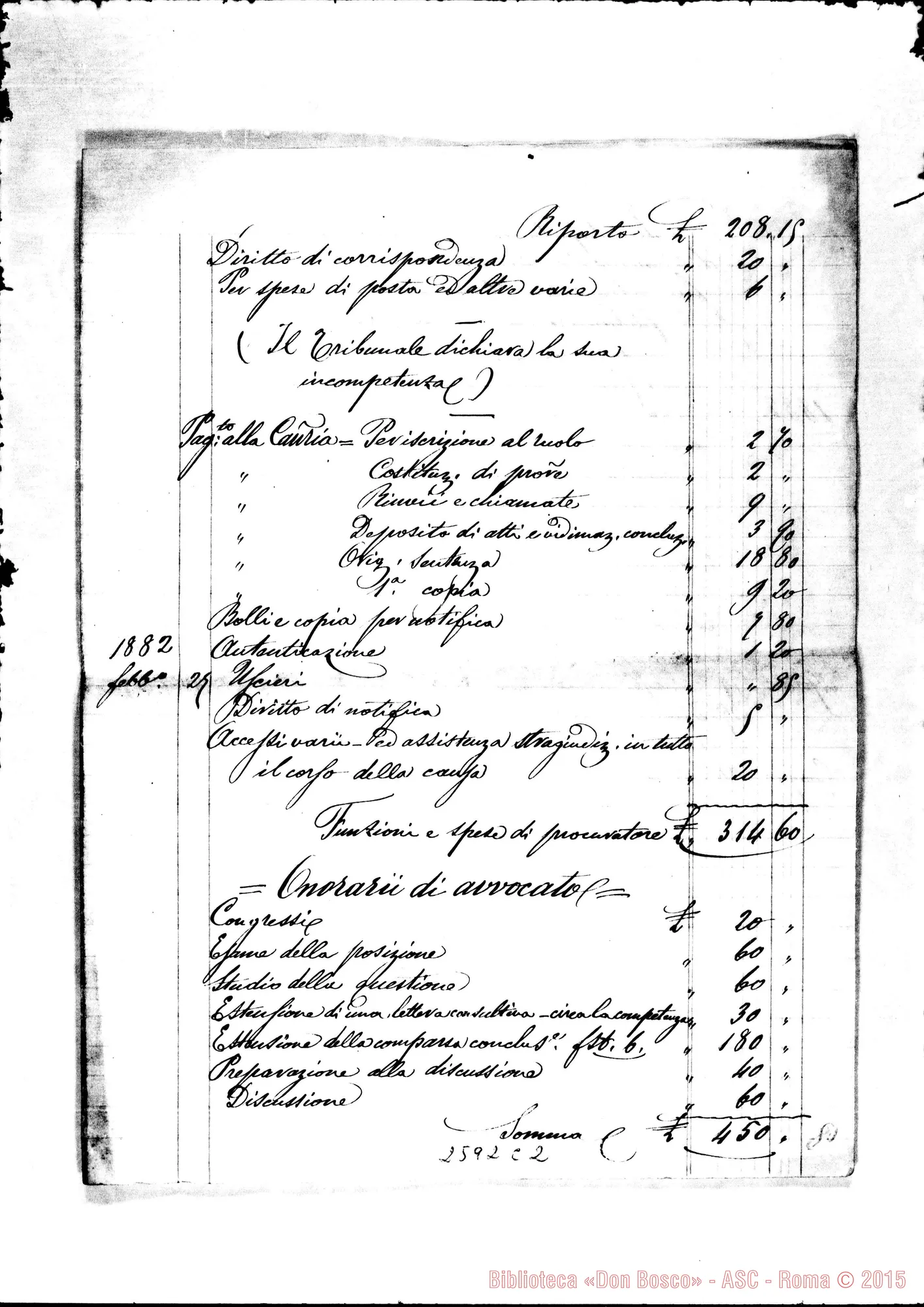 Fotogramma C 2 — Onorari di avvocati dei tribunali