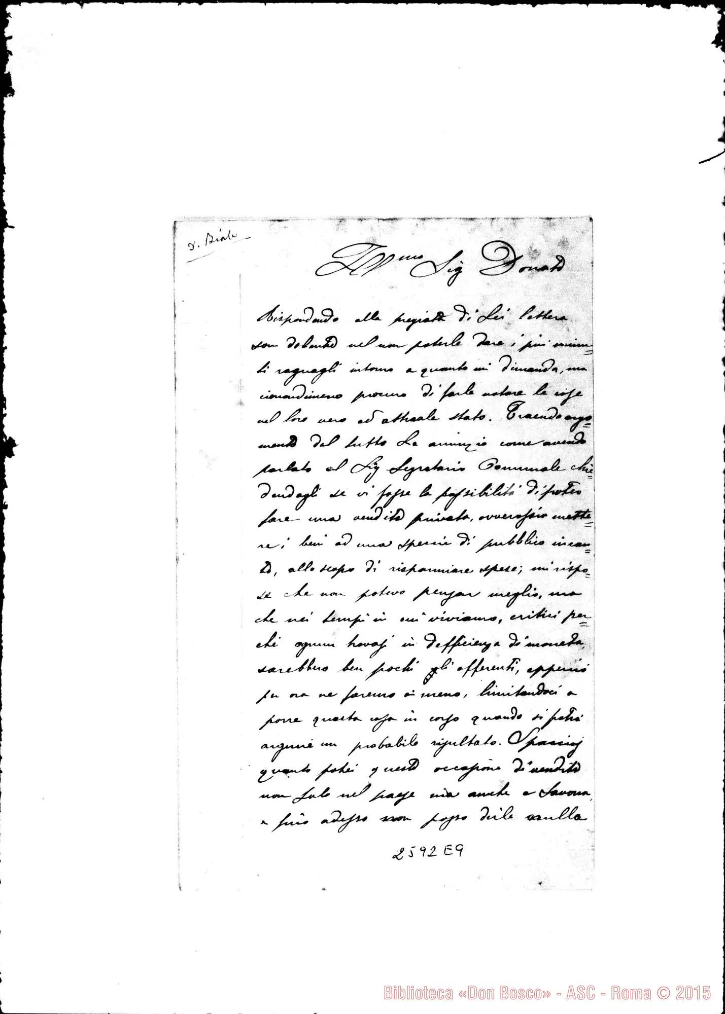 Fotogramma E 9 — Baglietto di Celle - Ill.mo Donato. 28-10-1878. Autogr. Rua