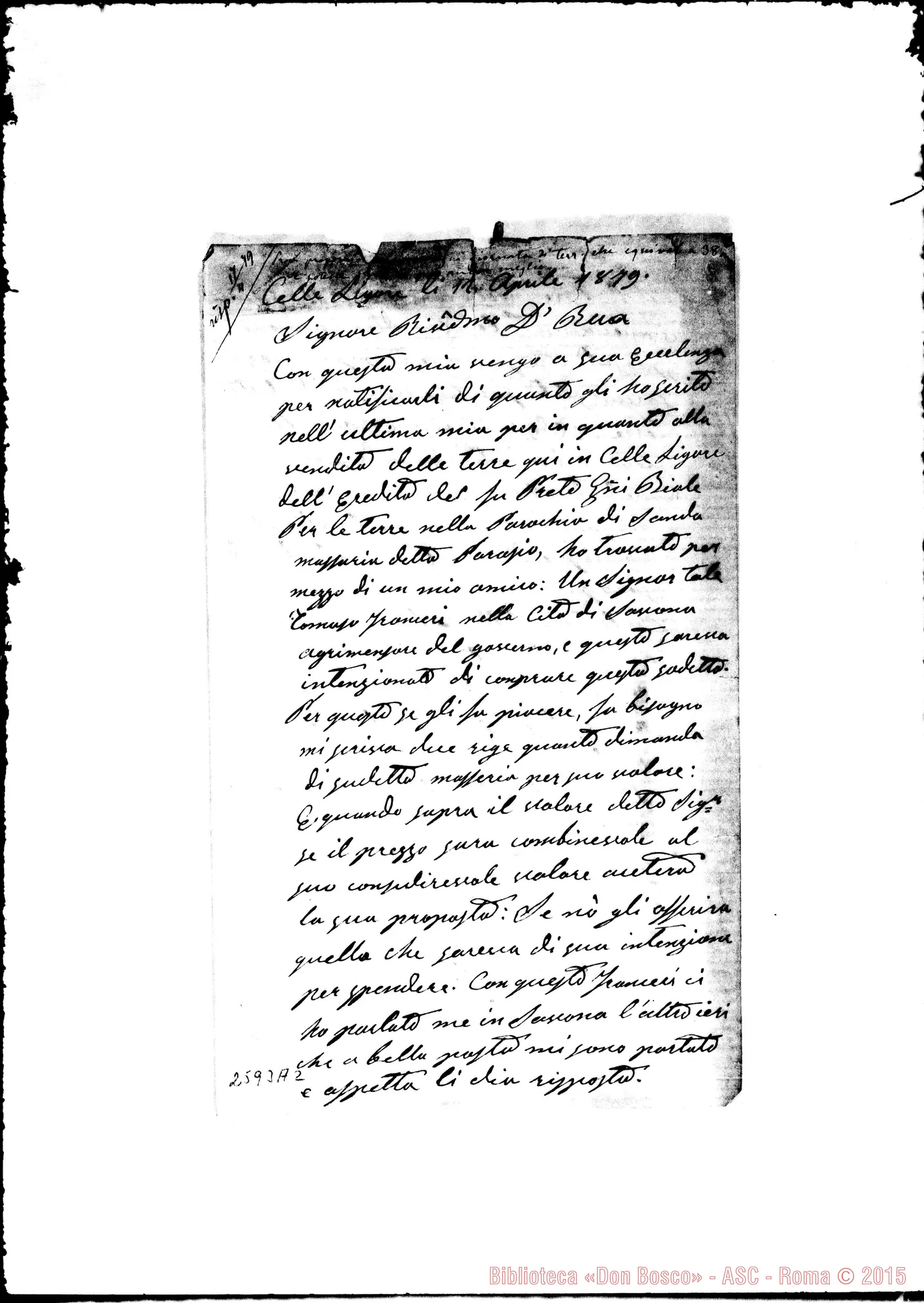 Fotogramma A 2 — Baglietto - D. Rua. Celle Ligure, 12-04-1879. Autogr. Rua