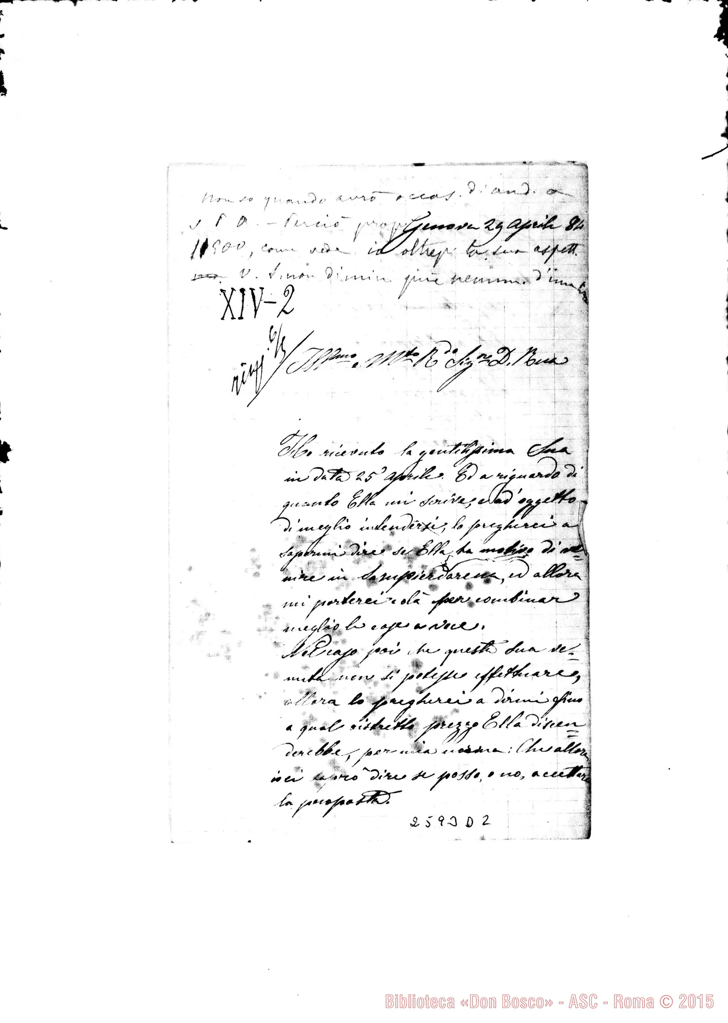 Fotogramma D 2 — Basso Paola - D. Rua. Genova, 29-04-1884. Autogr. Rua