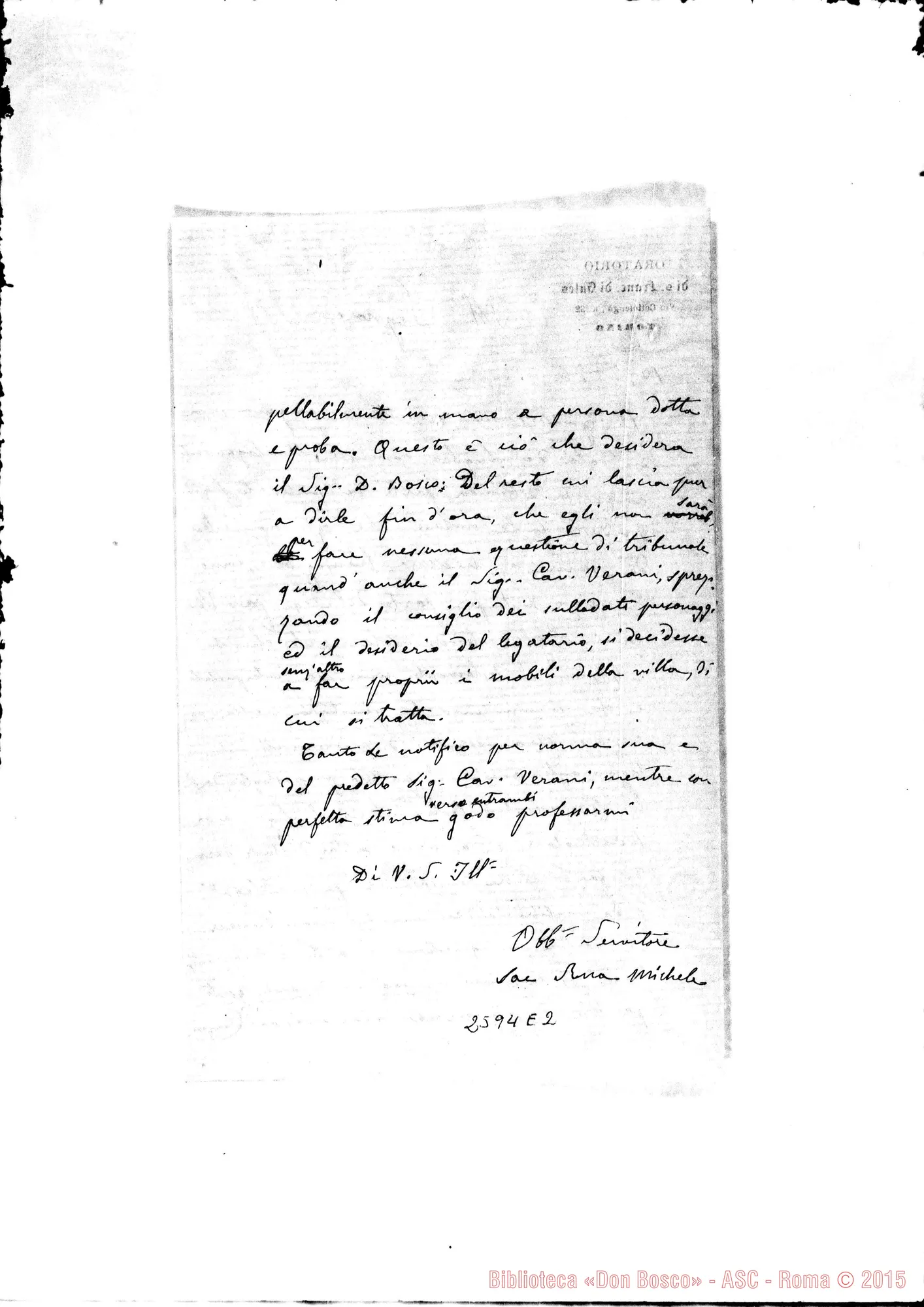Fotogramma E 2 — D. Rua - Ill.mo Signore. Torino, 13-07-1876. Ms autogr. Rua
