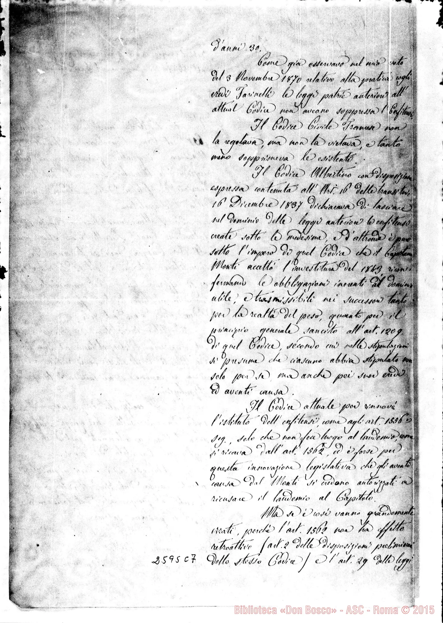Fotogramma C 7 — Parere dell’Avv. Vegezzi. Torino, 26-02-1879. Autogr. Rua