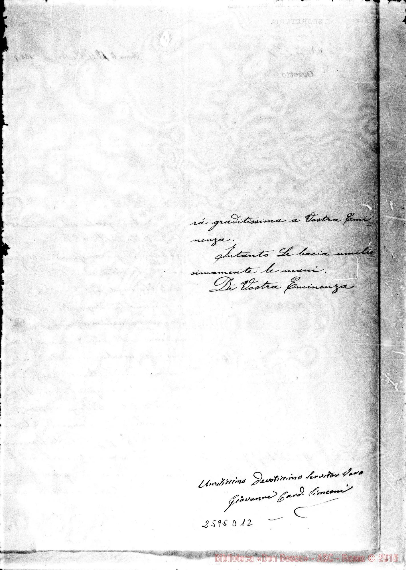 Fotogramma D 12 — Card. Simeoni Giovanni - Card. Nina. Roma, 13-10-1884