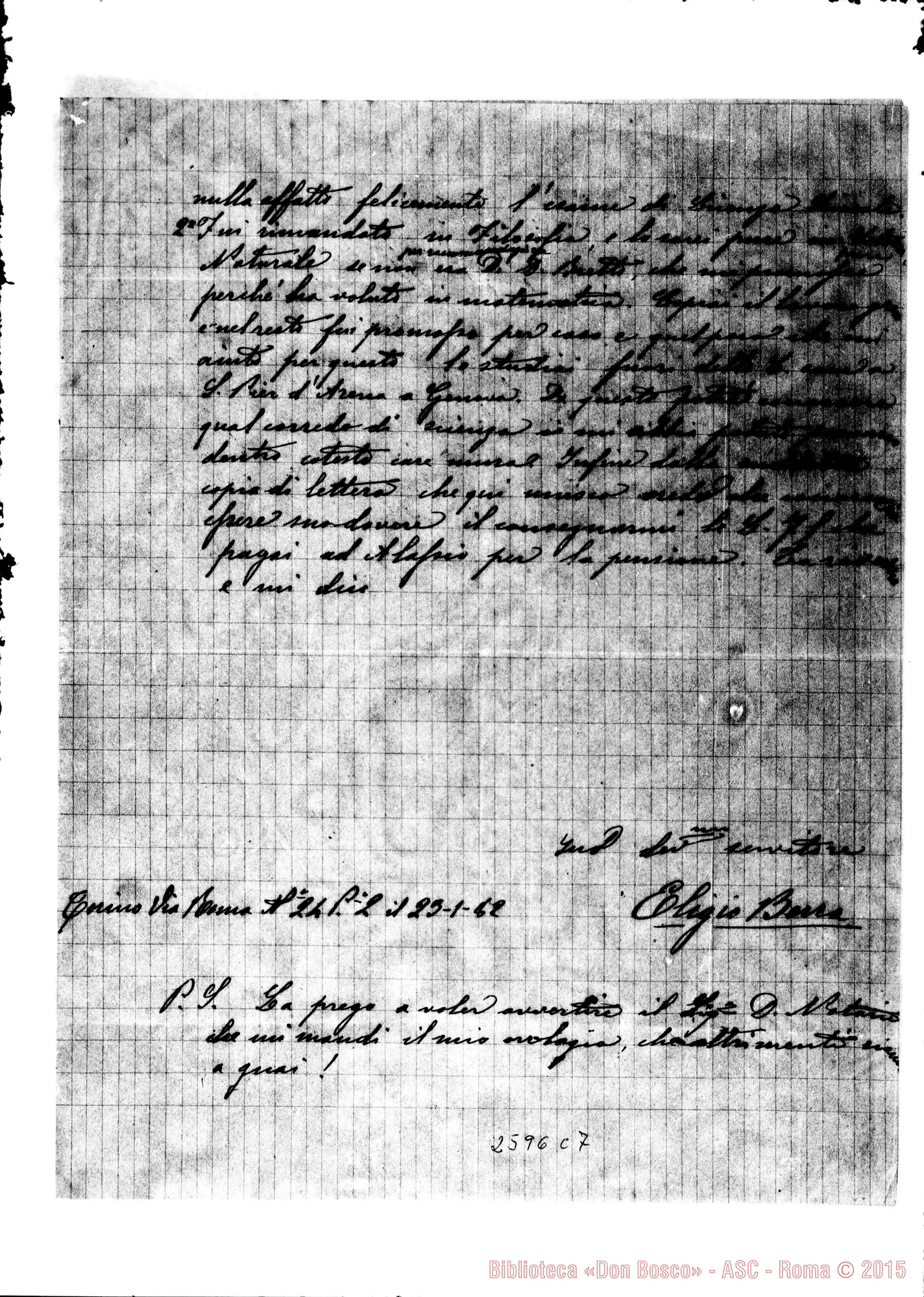 Fotogramma C 7 — Berrà Eligio - Rev.do Signore. Torino, 23-01-1882