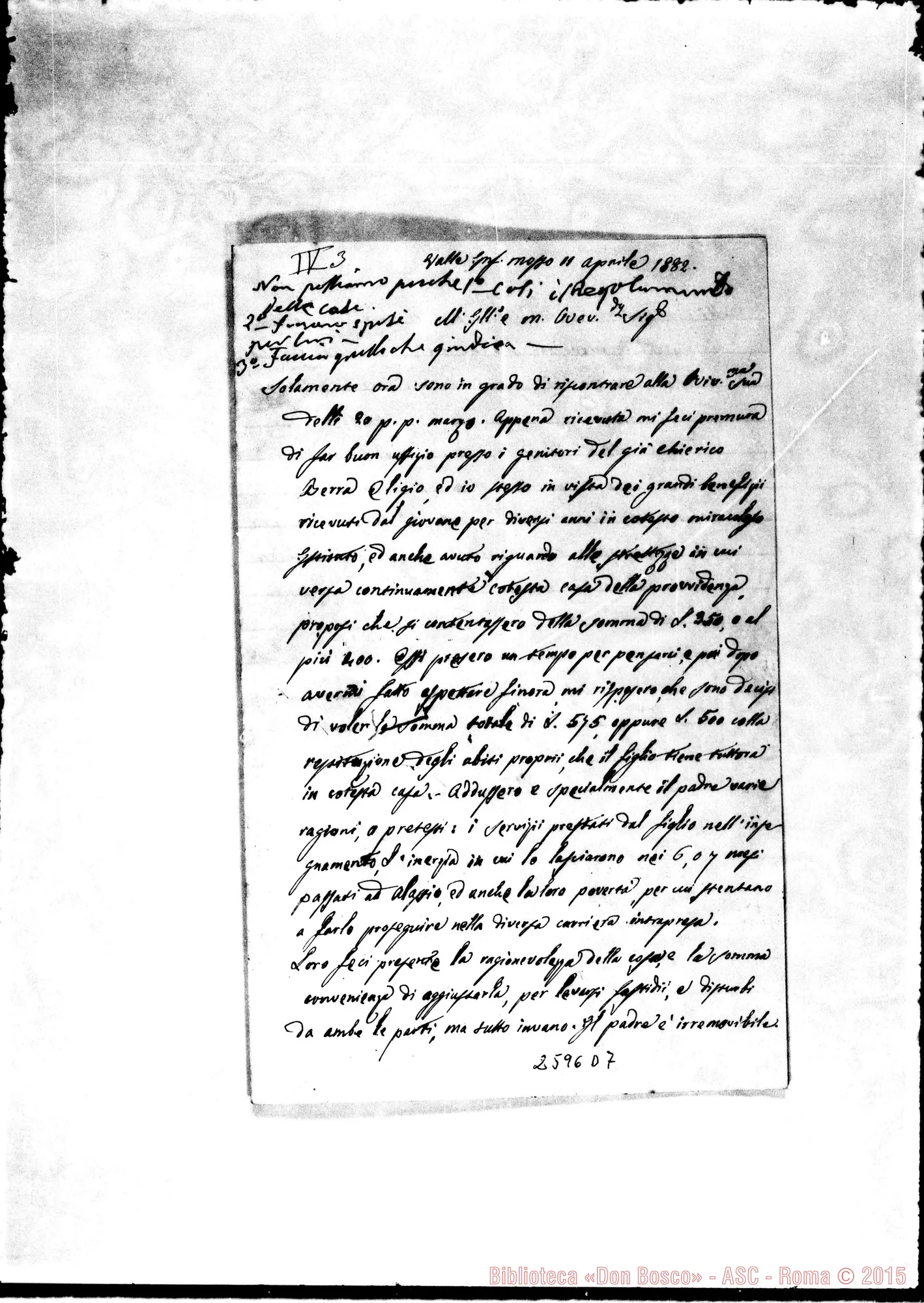 Fotogramma D 7 — Perotti Gioachino, arciprete - Signore. Valle Mosso, 11-04-1882. Autogr. Bosco