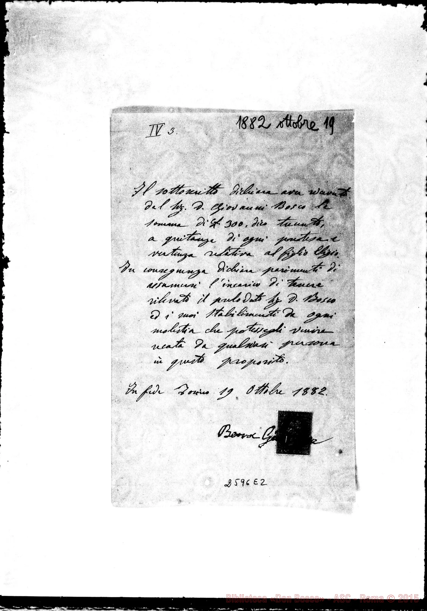 Fotogramma E 2 — Berrà Giuseppe - D. Bosco. Torino, 19-10-1882