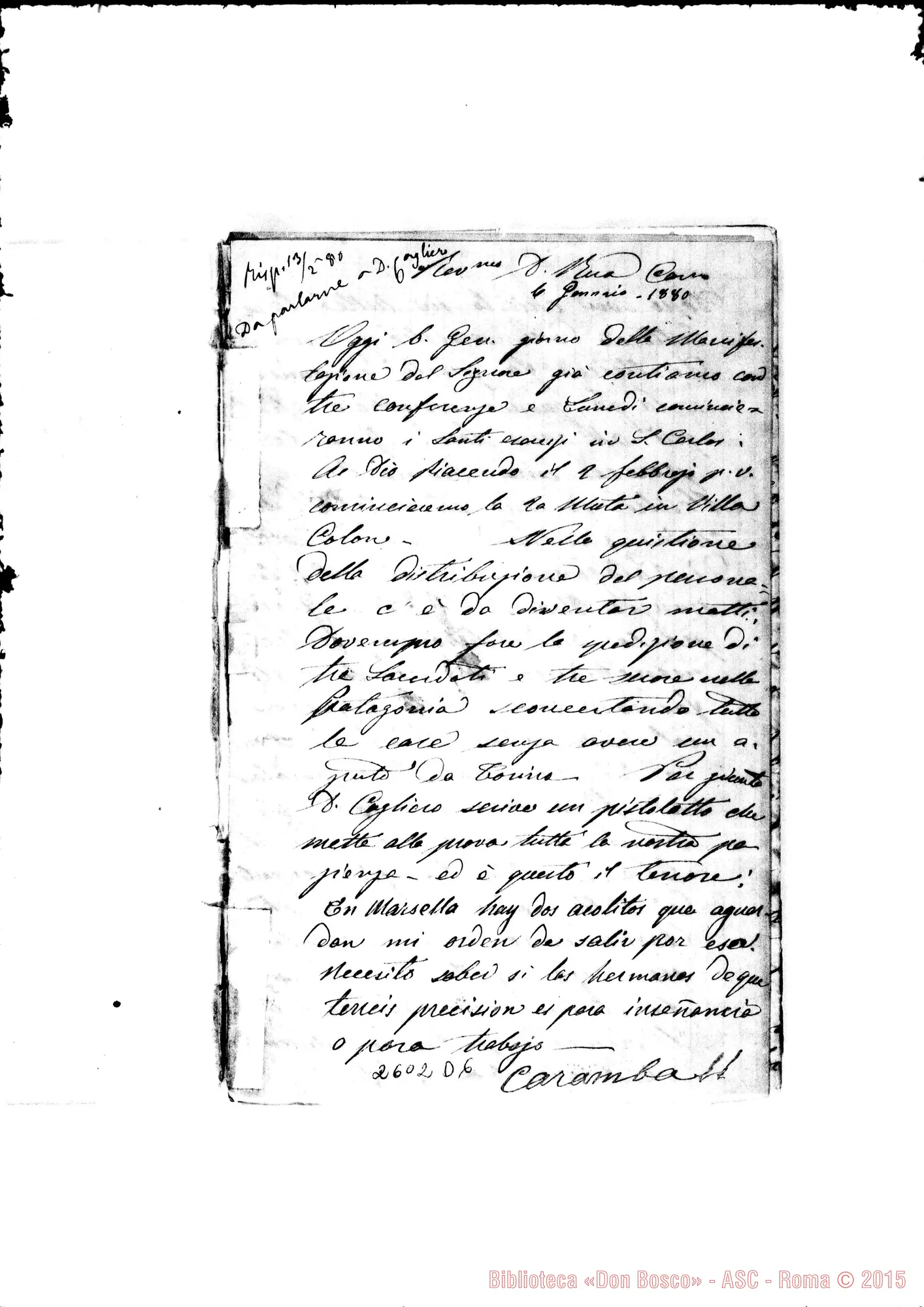 Fotogramma D 6 — Bodrato - D. Rua. Almagro, 4-01-1880. Autogr. Rua