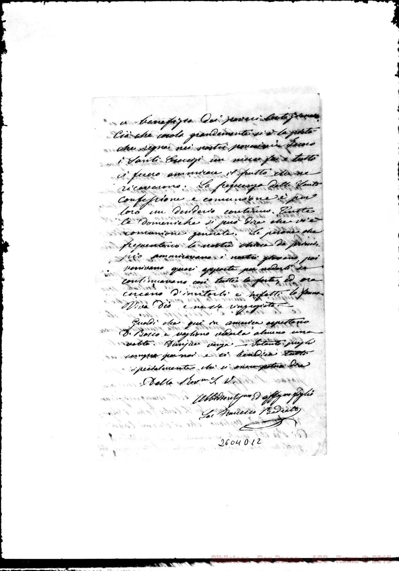 Fotogramma D 12 — Bodrato - D. Bosco. Buenos Aires, 3-07-1878. Autogr. Bosco