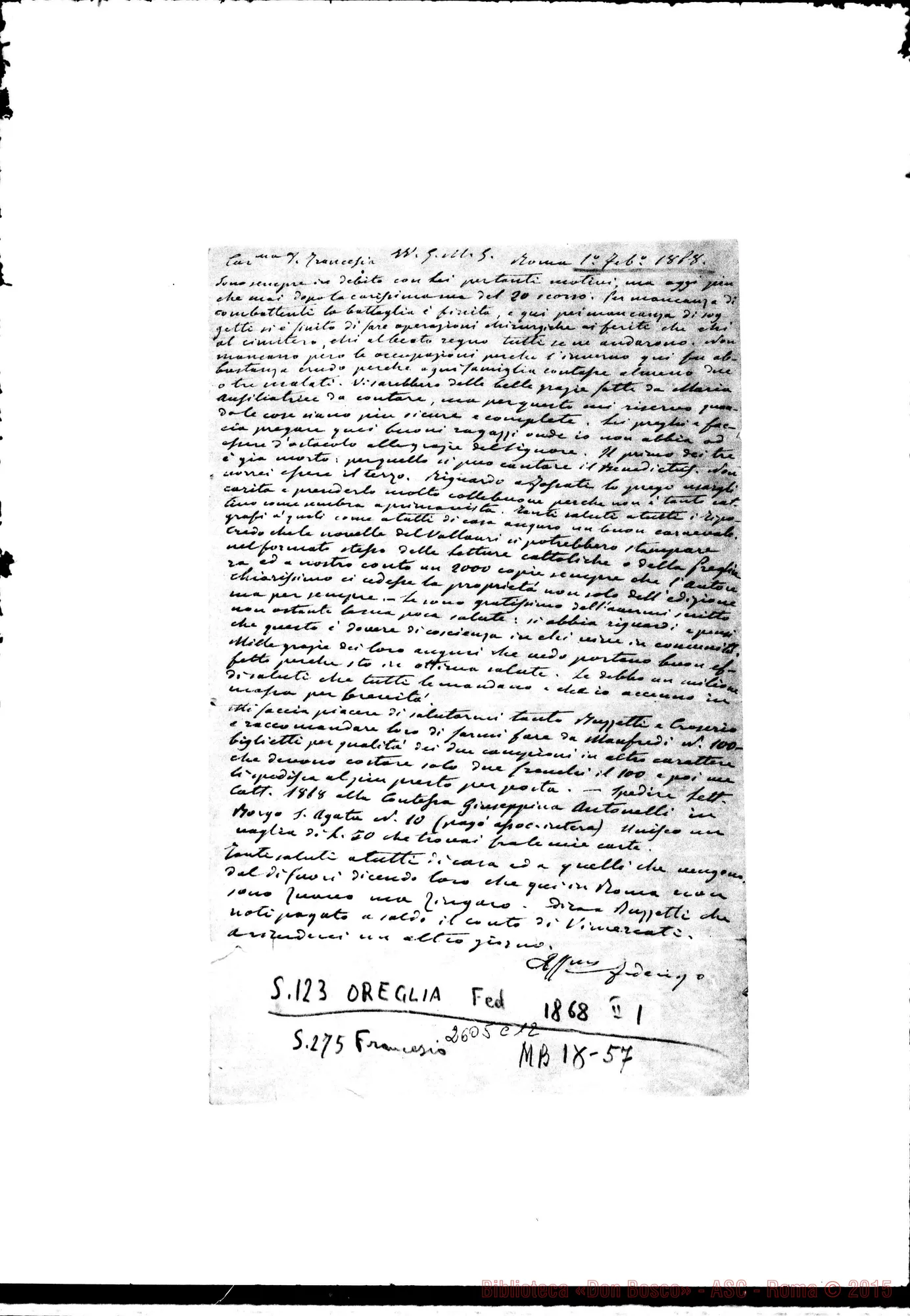 Fotogramma C 12 — Oreglia - Francesia. Roma, 1-02-1868